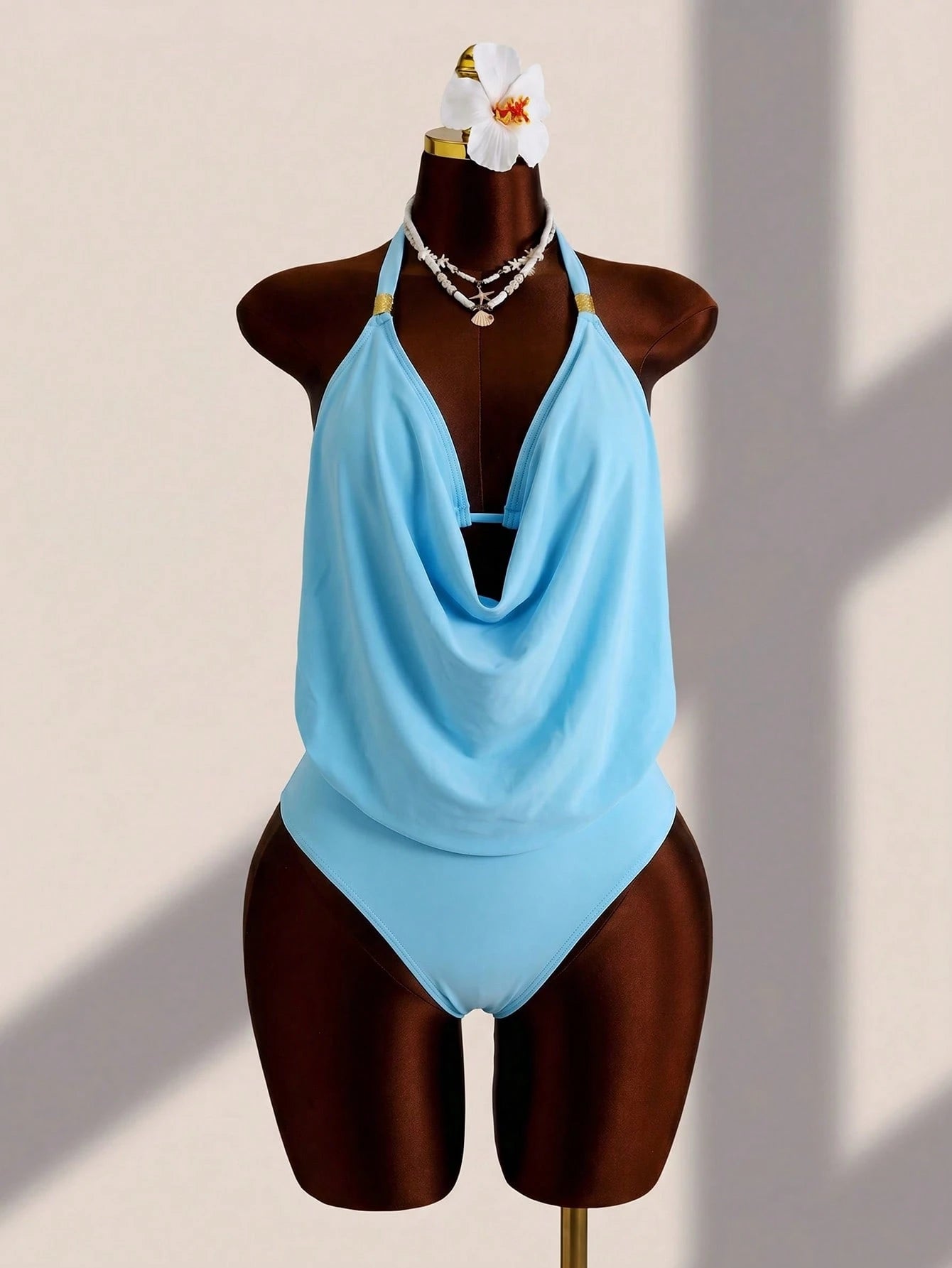 Swim Lushoire Summer Beach Draped Halter Tankini Black Swimsuit - image 9