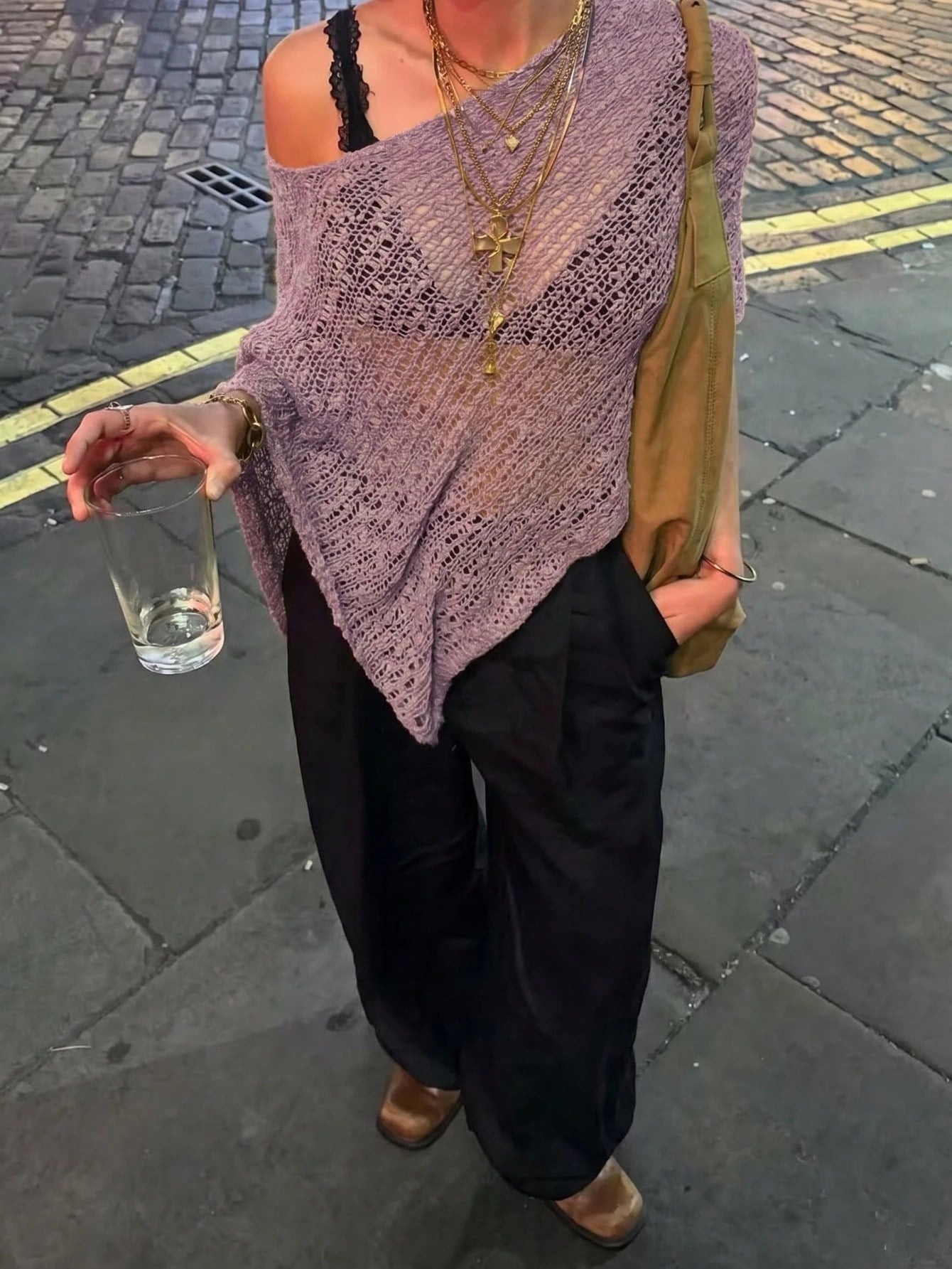 Vivid Style Women's Asymmetrical Hollow Out Casual Versatile Cape