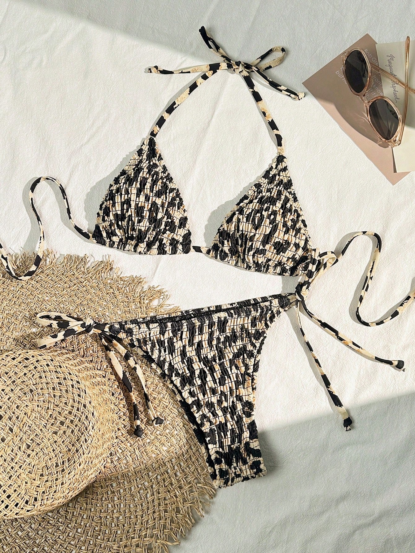 Swim Vcay 2pcs Women's Summer Beach Holiday Ruffled Leopard Print Halter Strap Bikini Swimwear Set - image 6