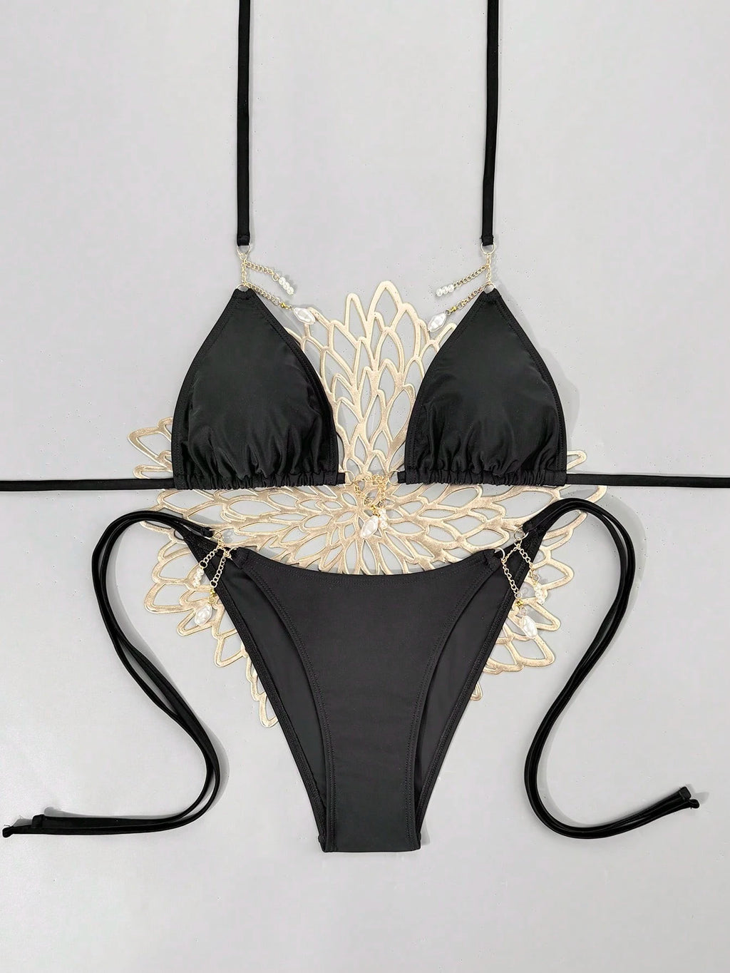 Swim Vcay 2026 Spring/Summer Colorful Shell Spaghetti Strap Halter Tie Side High Cut Thong Bikini Swimwear - image 2
