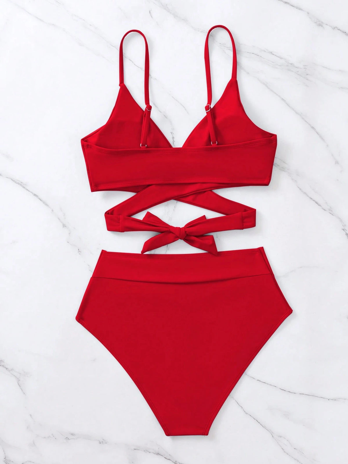 Swim Vcay Summer Beach Solid Bikini Set Crisscross Tie Back Bra & Overlap High Waisted Bottom 2 Piece Bathing - image 9