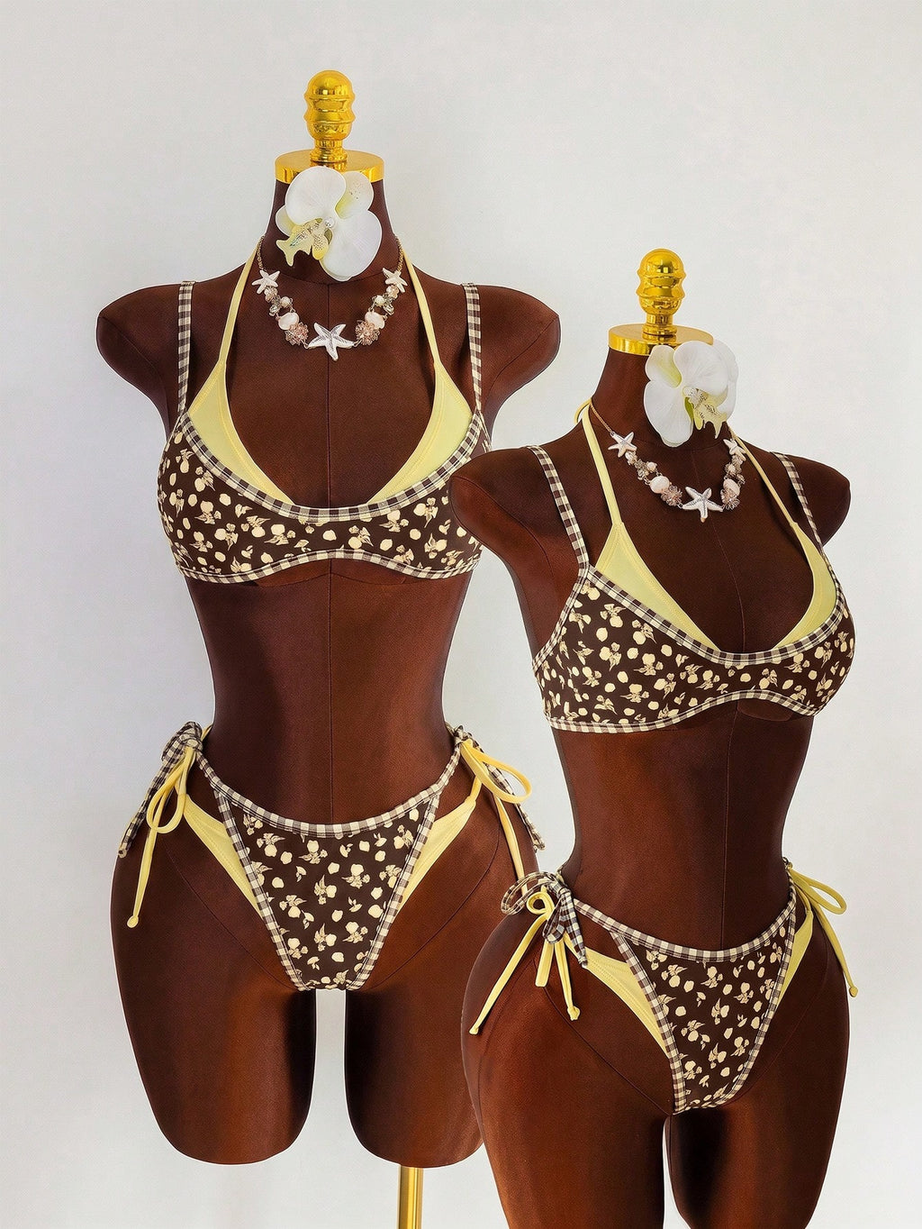 Swim Mod Women's Cute Yellow Floral Print 2 Pieces Bikini Set,
