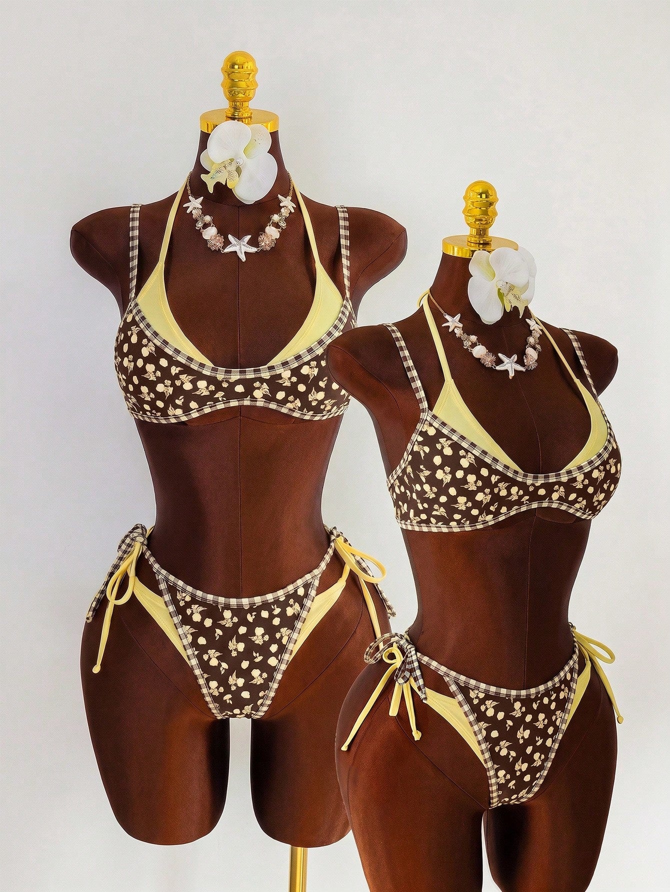 Swim Mod Women's Cute Yellow Floral Print 2 Pieces Bikini Set,