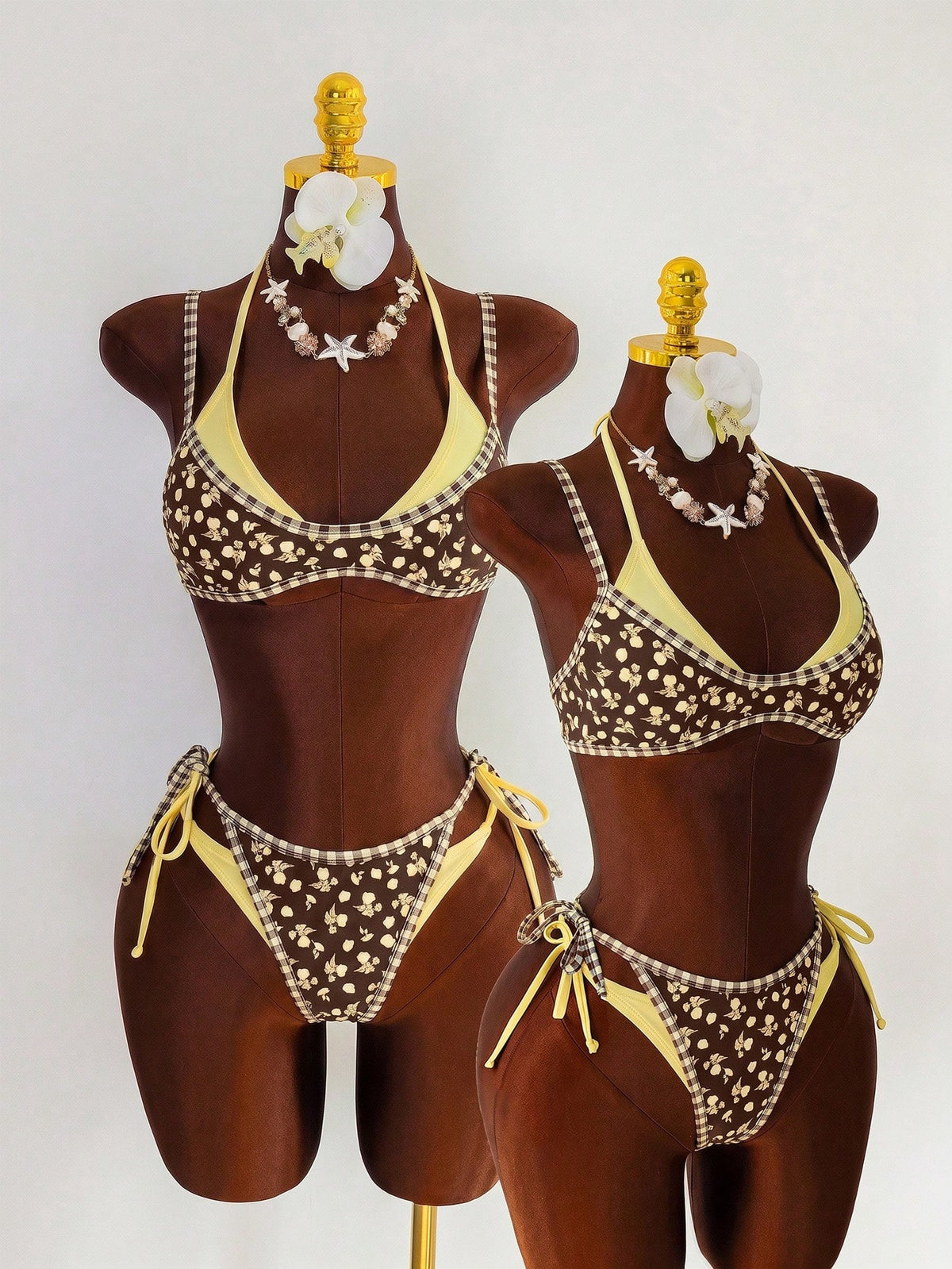 Swim Mod Women's Cute Yellow Floral Print 2 Pieces Bikini Set, Triangle Top&Tie Side Bottom Summer Beach - image 14