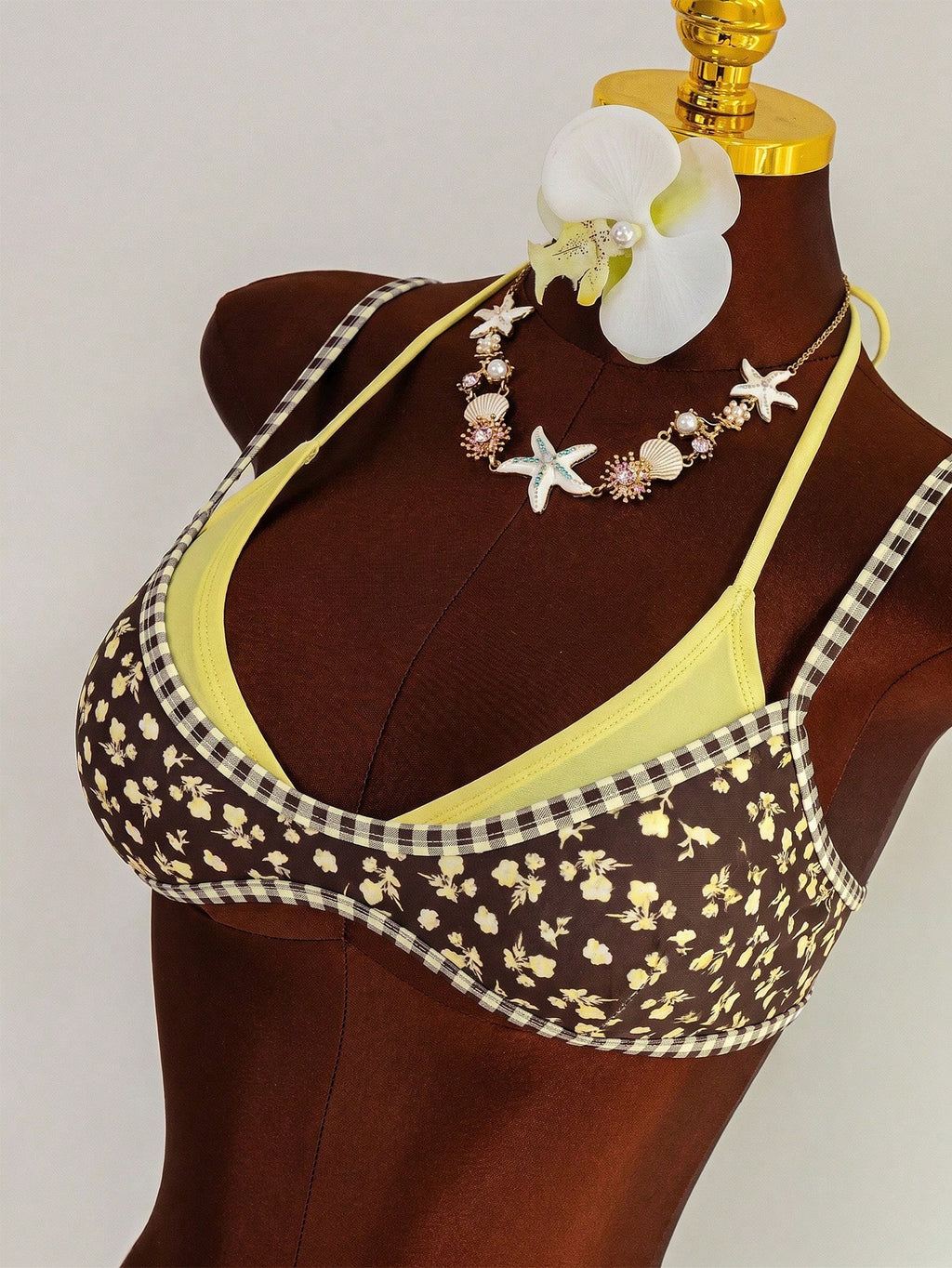 Swim Mod Women's Cute Yellow Floral Print 2 Pieces Bikini Set,