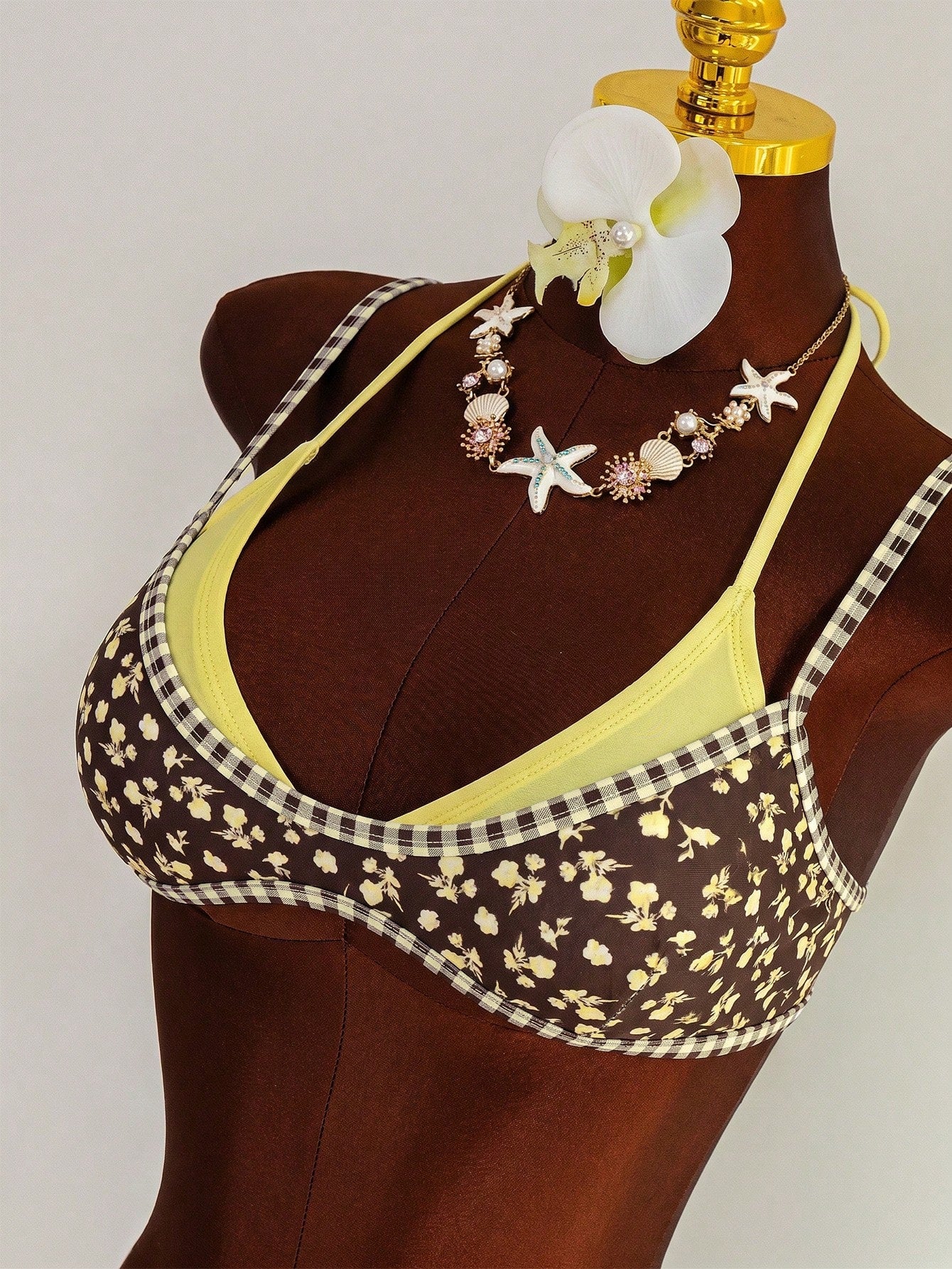 Swim Mod Women's Cute Yellow Floral Print 2 Pieces Bikini Set,