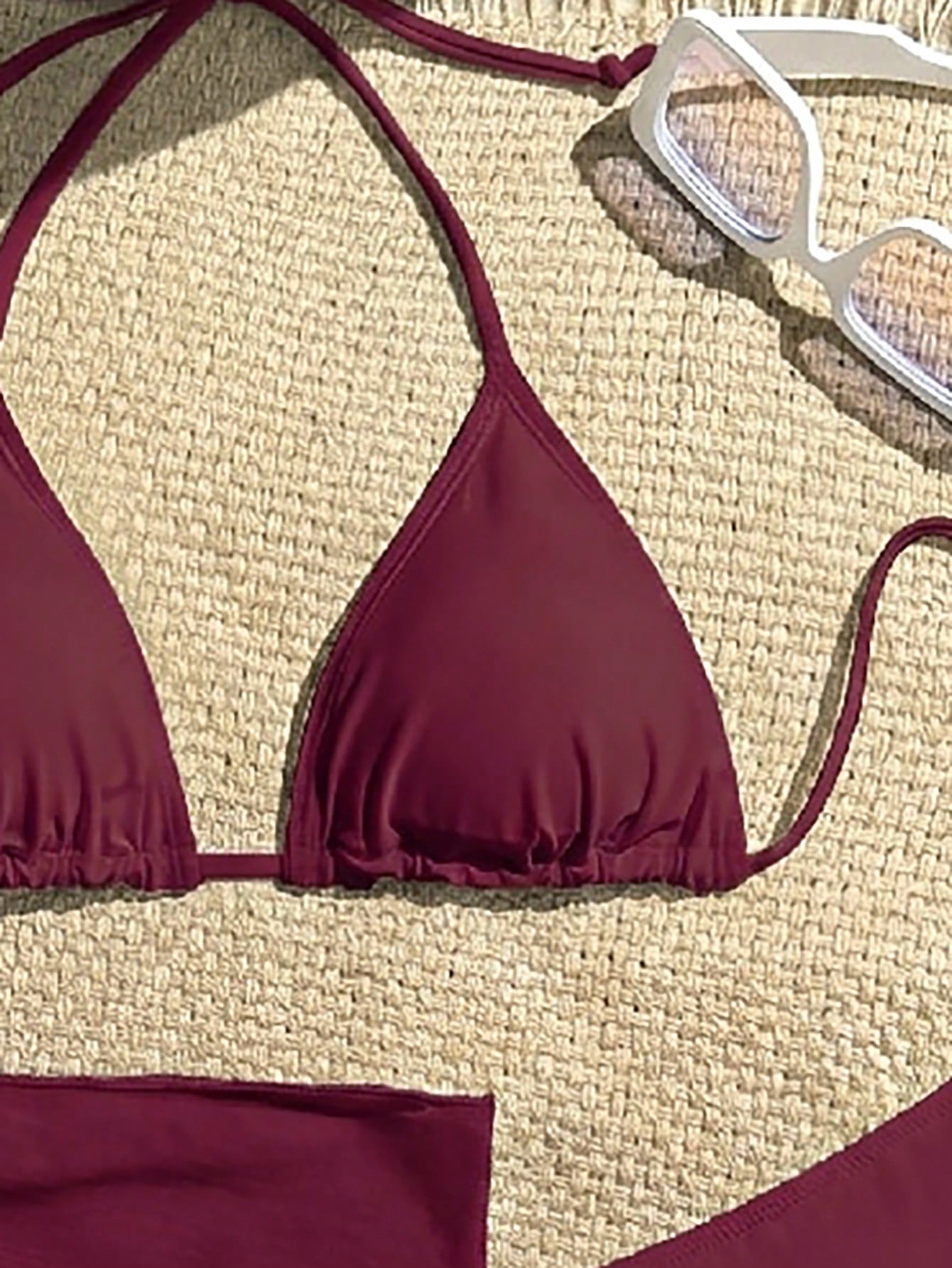 Swim Vcay 3-Piece Women Set: Solid Color Halter Tie Back Crop Top,