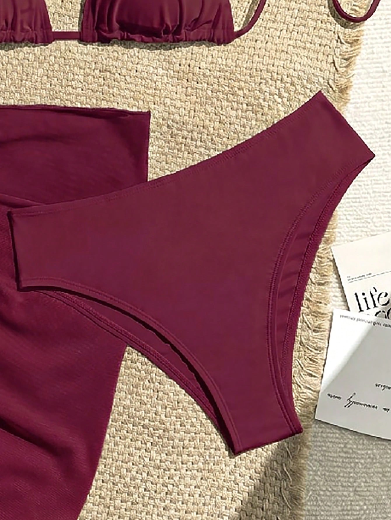 Swim Vcay 3-Piece Women Set: Solid Color Halter Tie Back Crop Top,