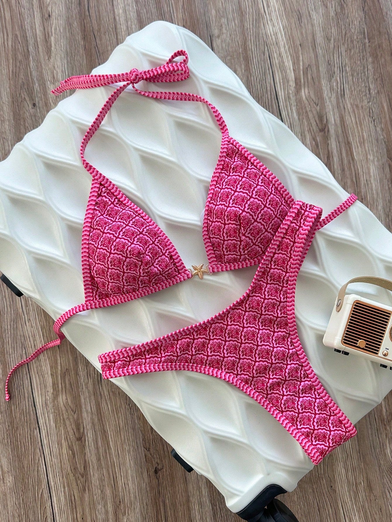 Swim Vcay Spring/Summer Solid Color Triangle Wireless Halter Backless