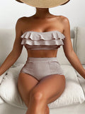 Swim Basics 2pcs Striped Tankini Swimsuit With Triangle Bottoms, Fashionable For Summer