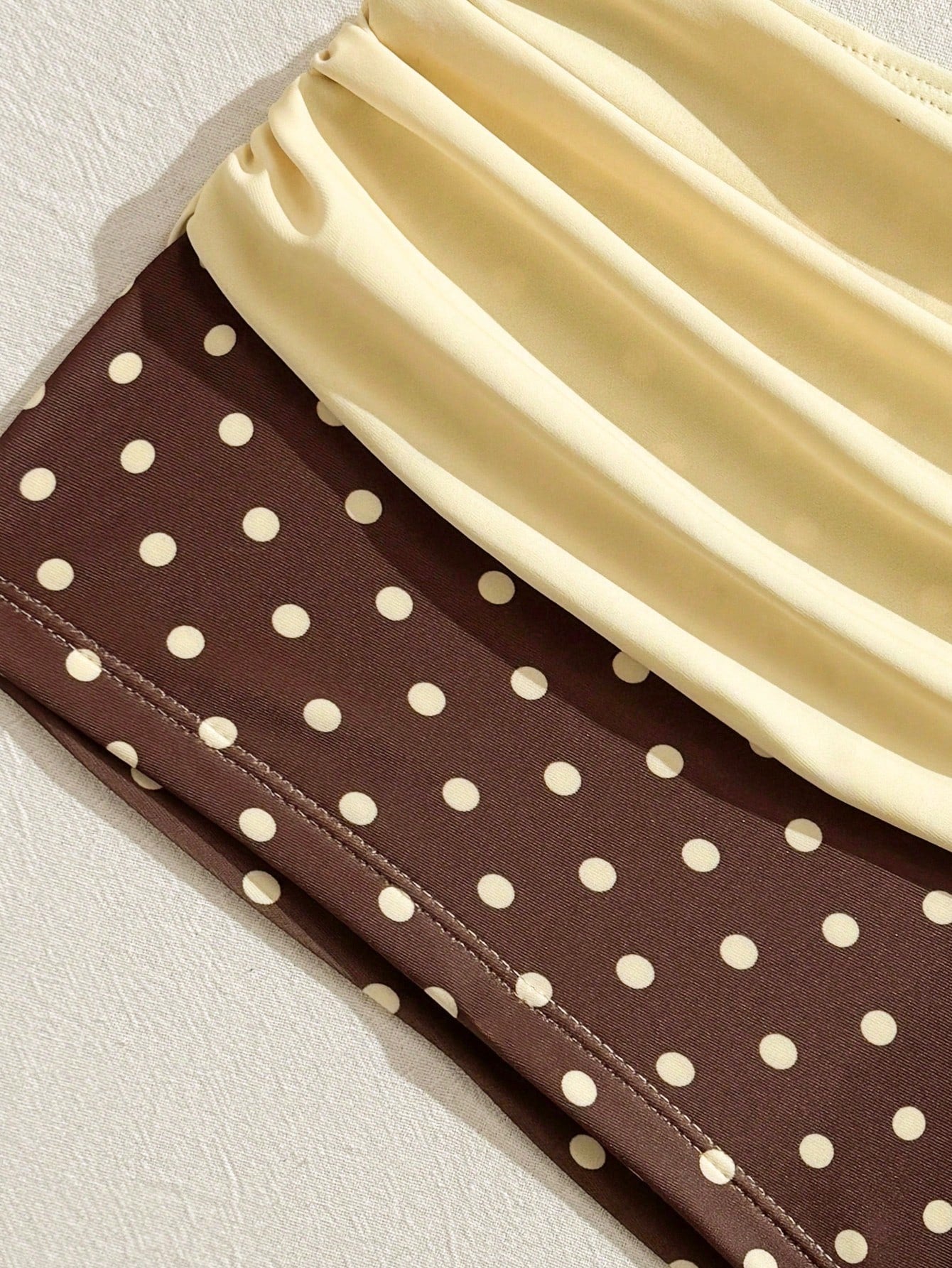 Swim Mod Women's Brown Polka Dot Print Pink Bow Halter Triangle Top