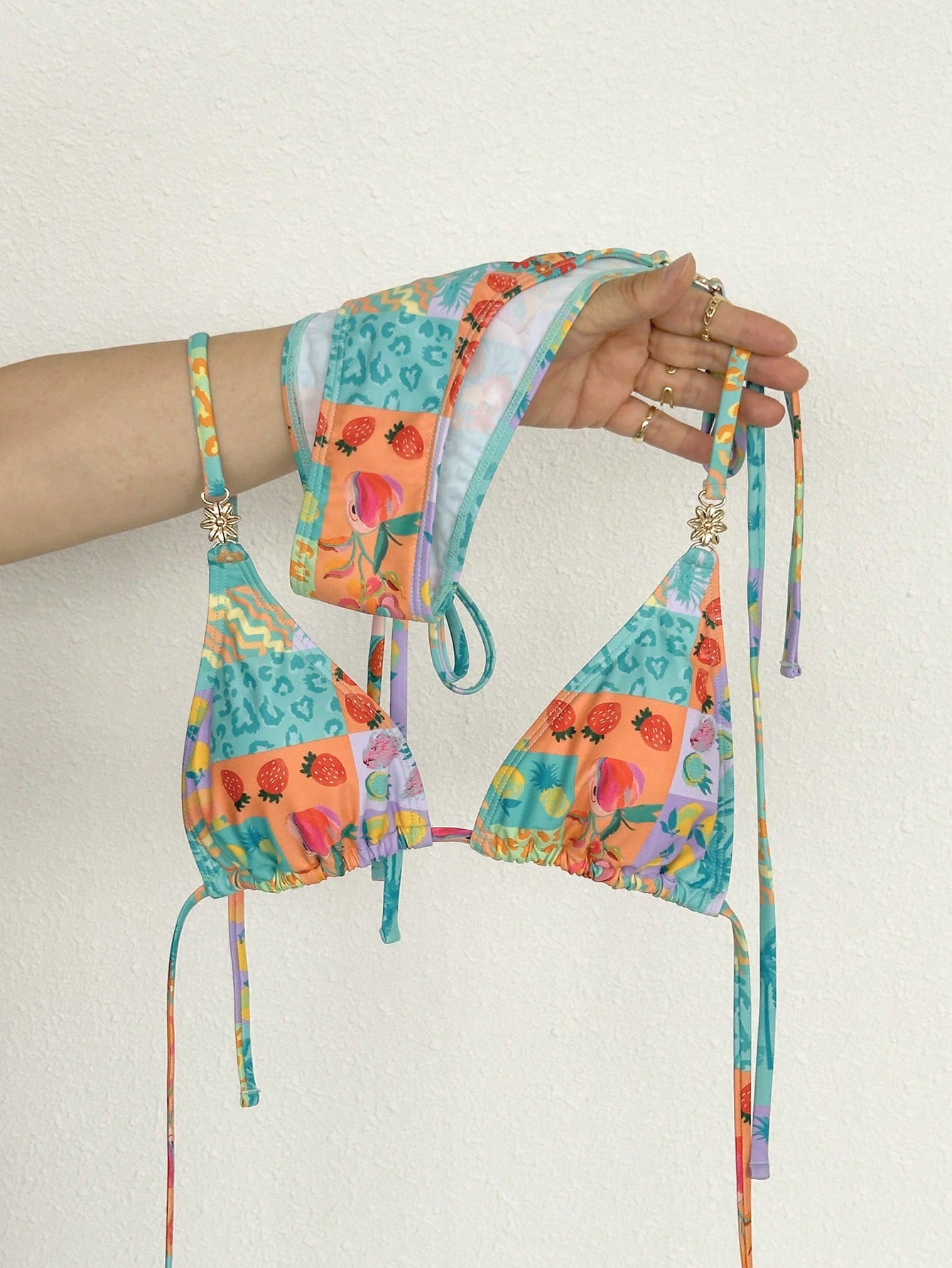 Swim Mod 2026 Spring/Summer Metallic Spaghetti Strap Halter Tie Side