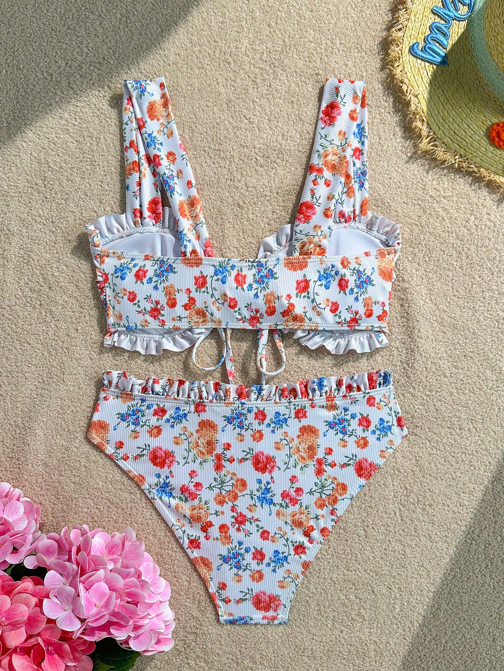 Swim Mod Sweet Girl 2-Piece Floral Random Print Wide Strap Tie-Front Triangle Bikini Swimsuit Set For Women - image 16
