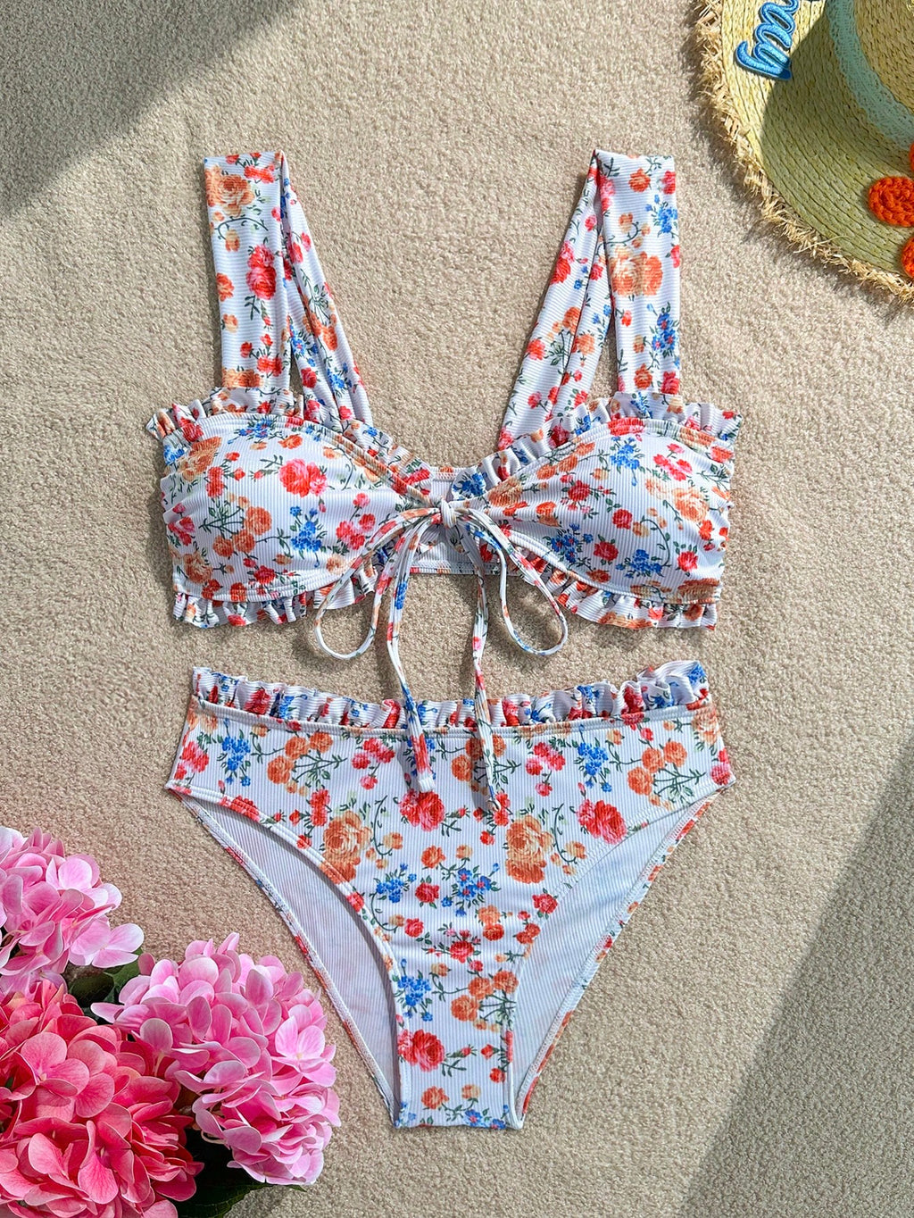 Swim Mod Sweet Girl 2-Piece Floral Random Print Wide Strap Tie-Front Triangle Bikini Swimsuit Set For Women - image 17