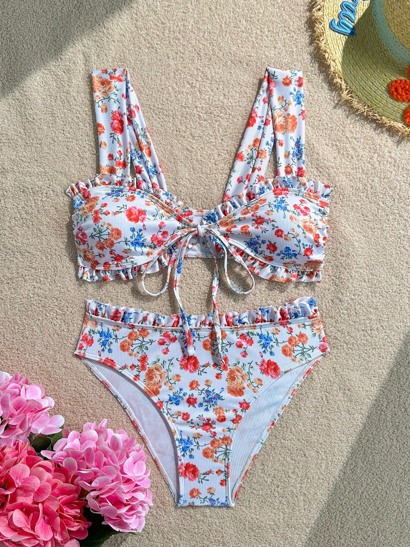 Swim Mod Sweet Girl 2-Piece Floral Random Print Wide Strap Tie-Front Triangle Bikini Swimsuit Set For Women - image 17