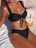 Swim Mod Sweet Girl 2-Piece Floral Random Print Wide Strap Tie-Front Triangle Bikini Swimsuit Set For Women