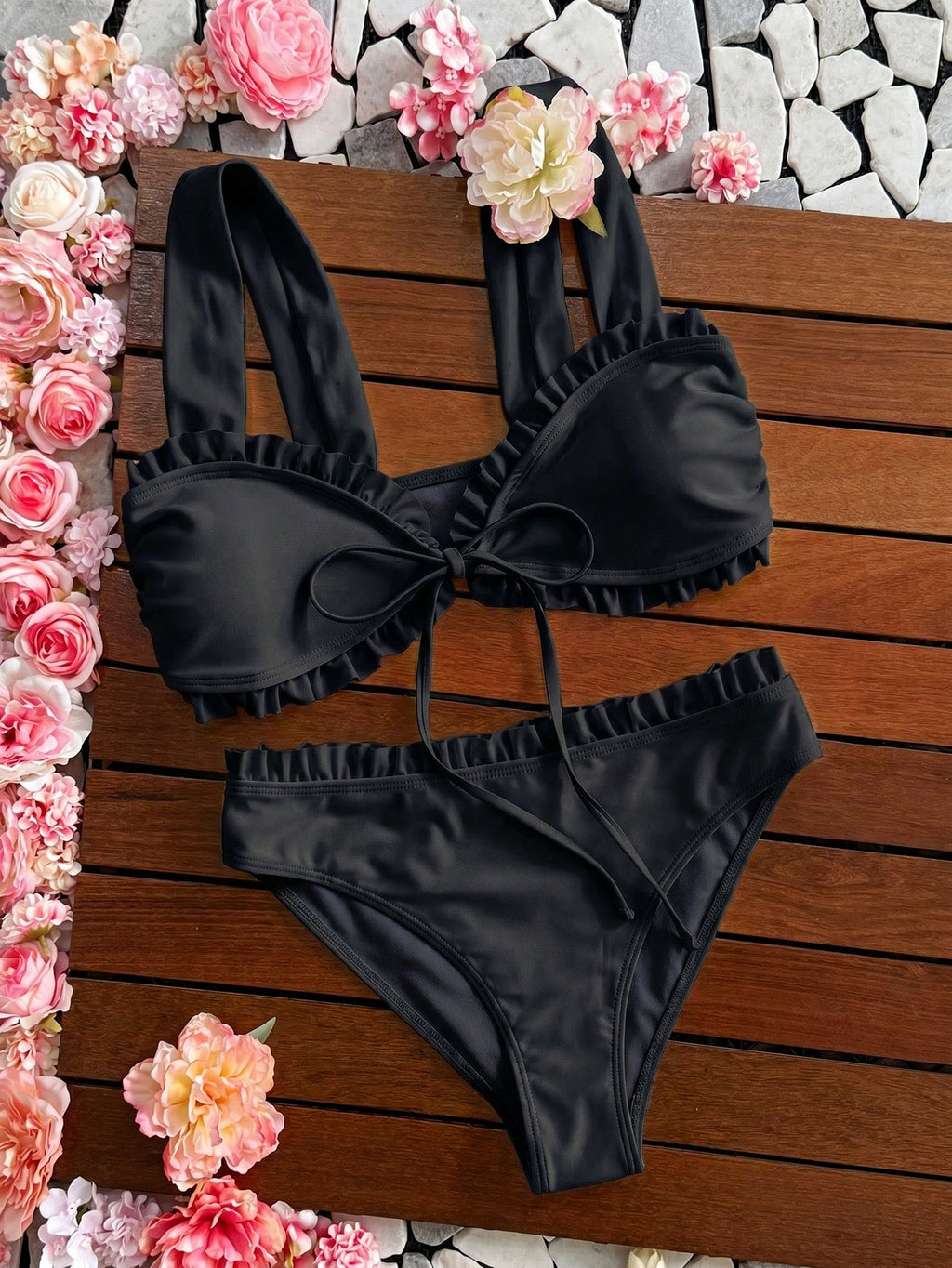 Swim Mod Sweet Girl 2-Piece Floral Random Print Wide Strap Tie-Front Triangle Bikini Swimsuit Set For Women - image 2