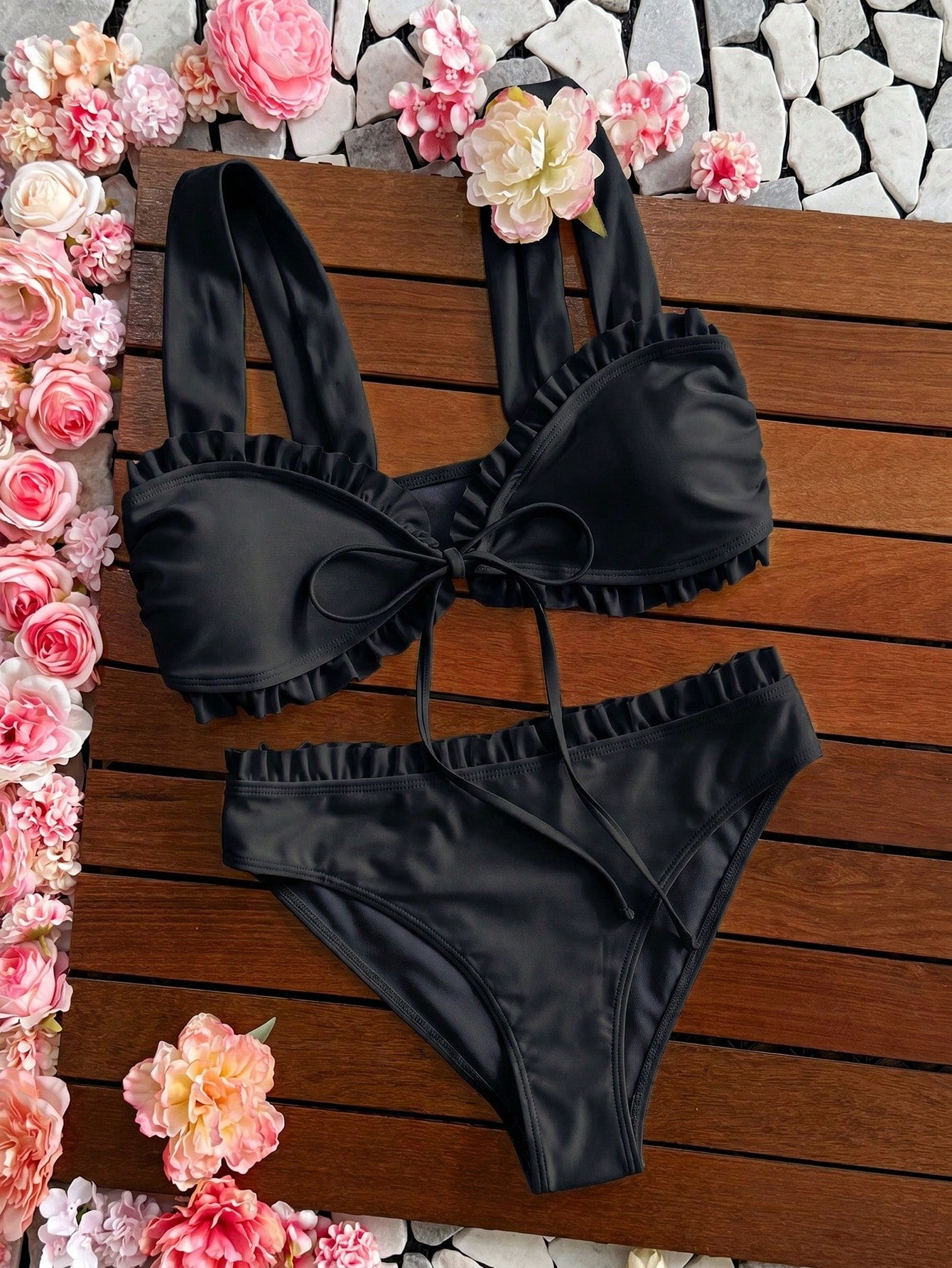 Swim Mod Sweet Girl 2-Piece Floral Random Print Wide Strap Tie-Front Triangle Bikini Swimsuit Set For Women - image 2