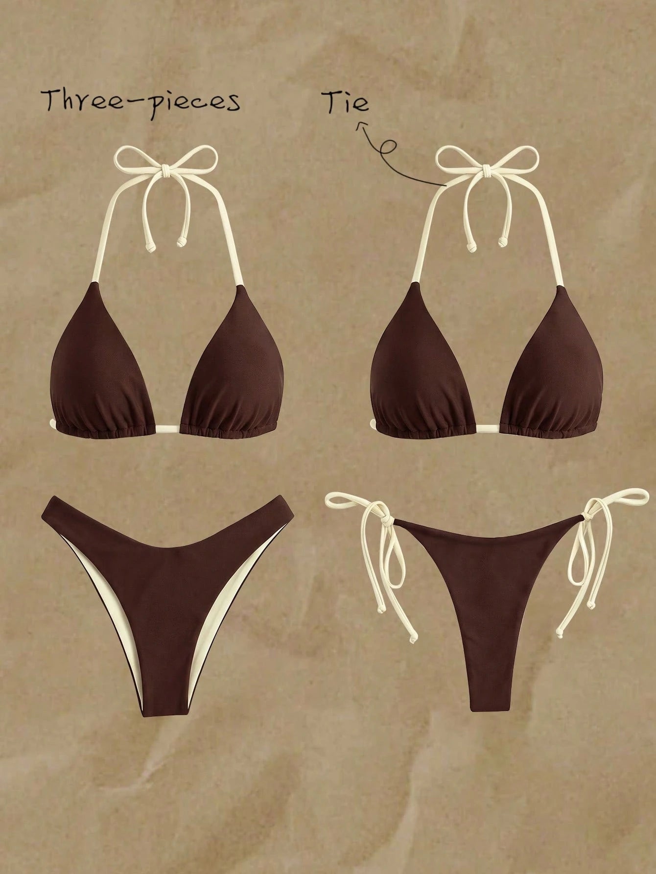 Elavelle 3pcs Women's Random Print Halter High Cut Bikini Set, Spring/Summer - image 16