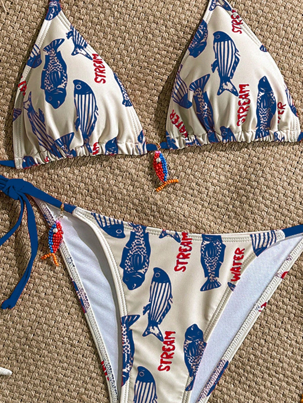 Swim Mod 2pcs Women's Swimwear Set, Random Fish & Letter Print Padded
