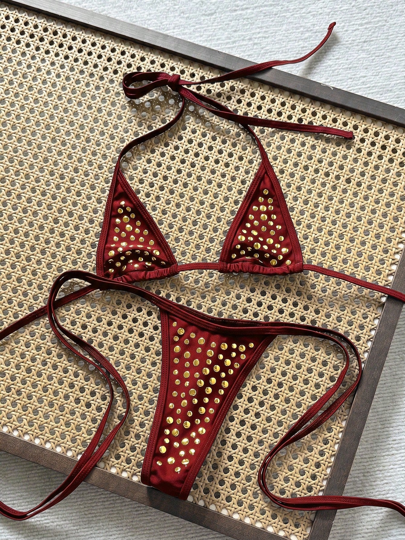 Swim Vcay Swim SXY 2pcs Spring/Summer Beach Vacation Textured Fabric Halter Triangle Bikini Top And Side Tie - image 18