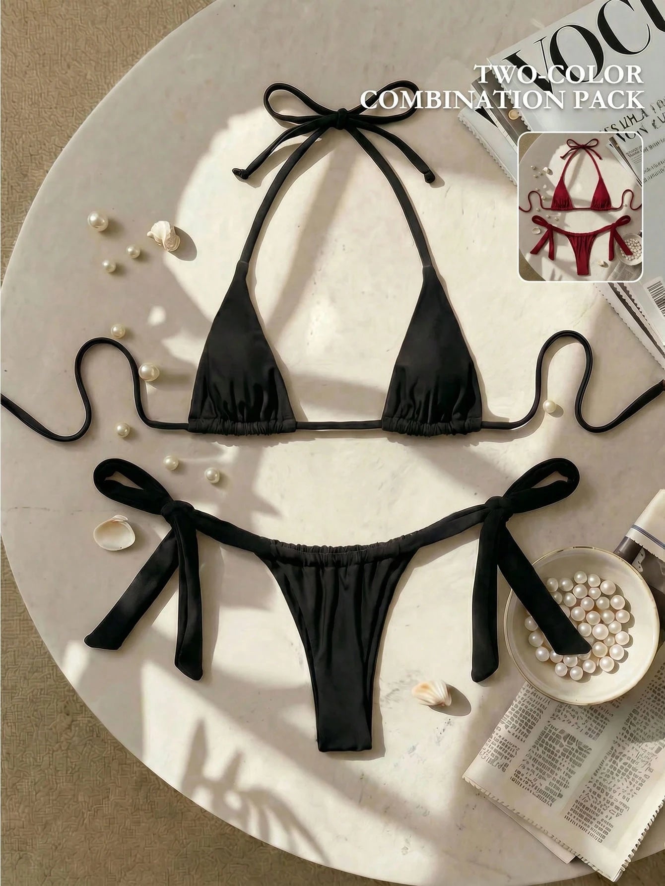 Swim SXY Women's Summer Beach Solid Color Halter Tie Sexy Bikini And