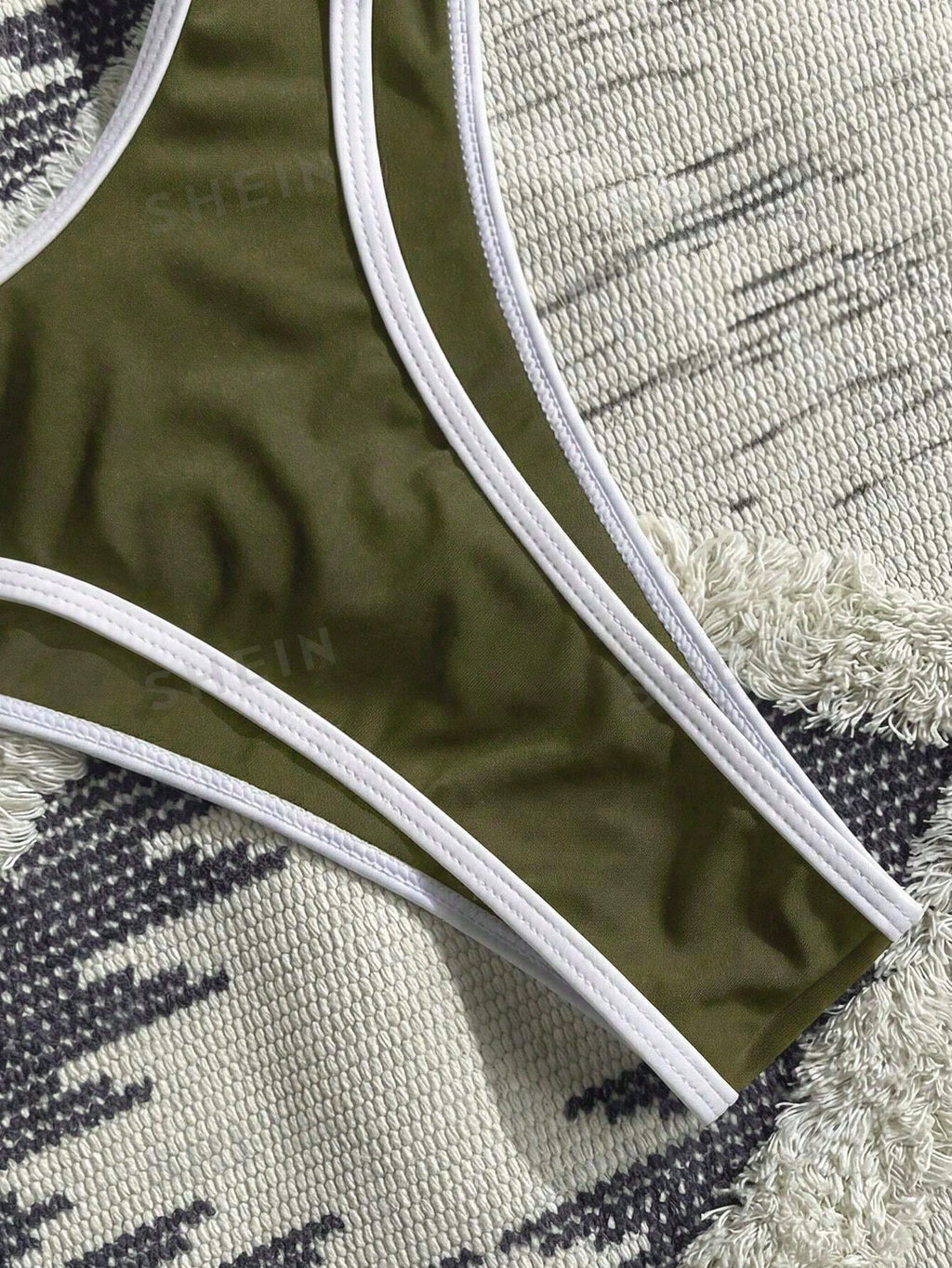 Swim Vcay White Trim Bikini Set. Black Body With White Trim Design, High Cut Triangle Bottom - image 4