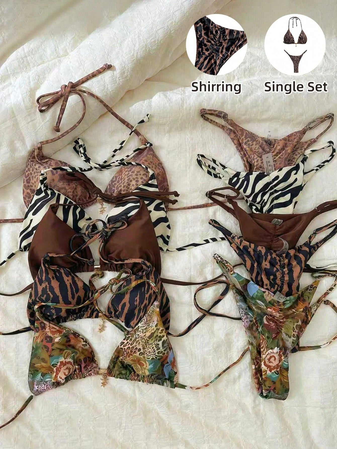Elavelle Springbreak Women Beach Outfit, Random Print Spaghetti Strap