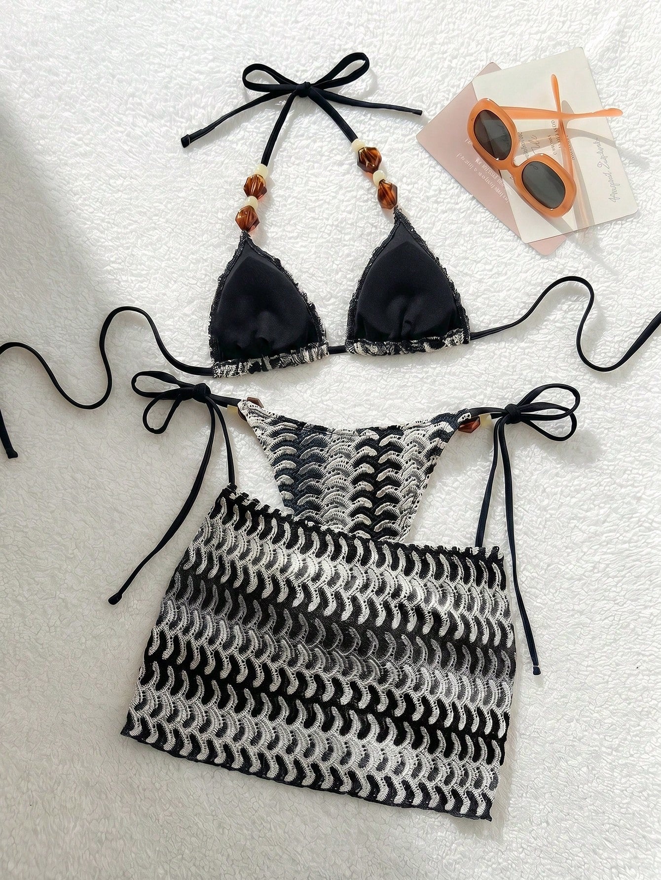 Costavie Women's Stone Accessory Backless Mesh Bikini Three Pieces Swimwear,Light - image 2