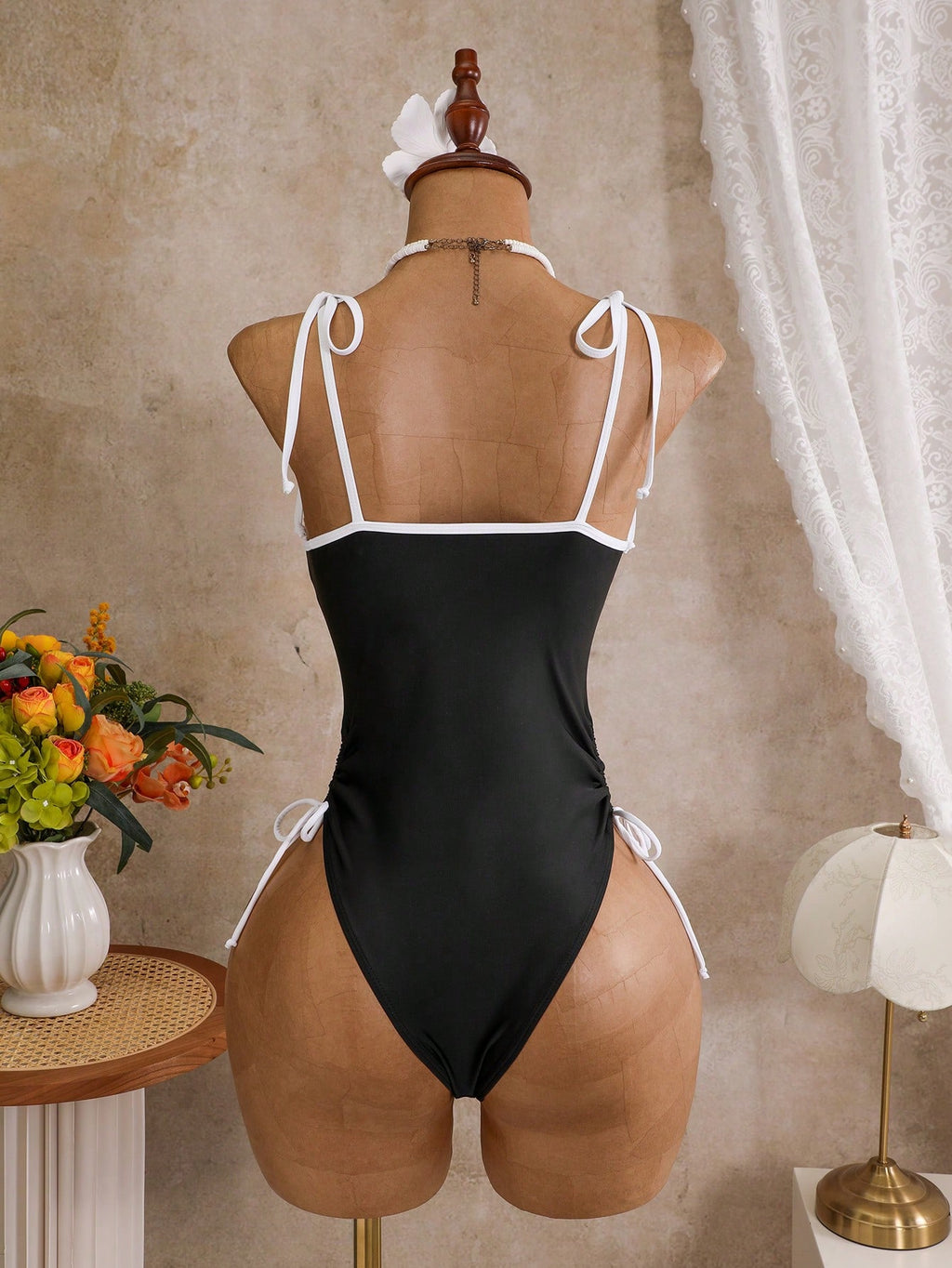 Swim Vcay Women's Solid Color Spaghetti Strap Tie Front One-Piece Swimsuit, Spring/Summer - image 3