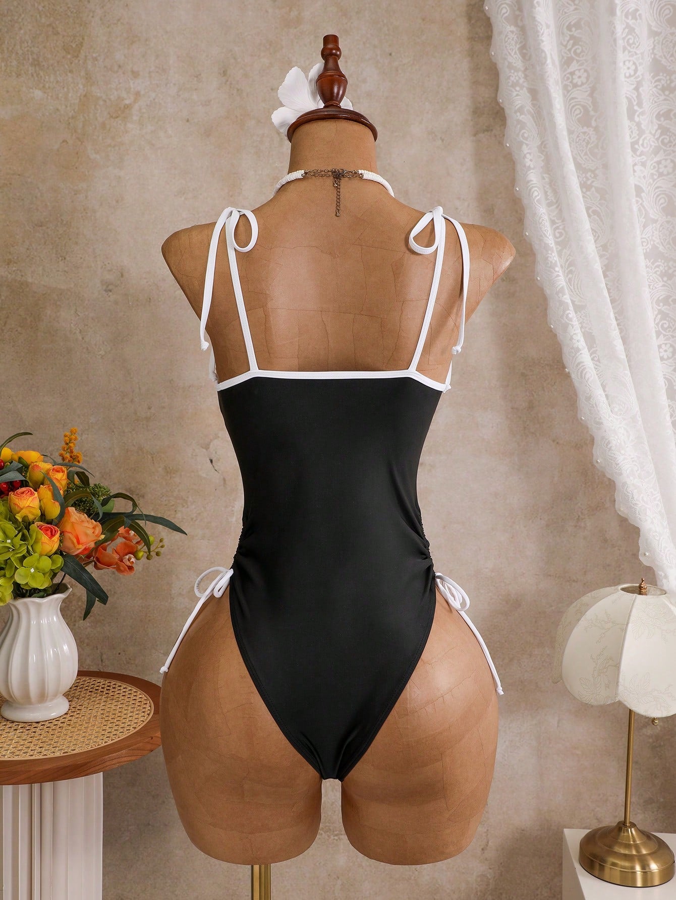 Swim Vcay Women's Solid Color Spaghetti Strap Tie Front One-Piece Swimsuit, Spring/Summer - image 3