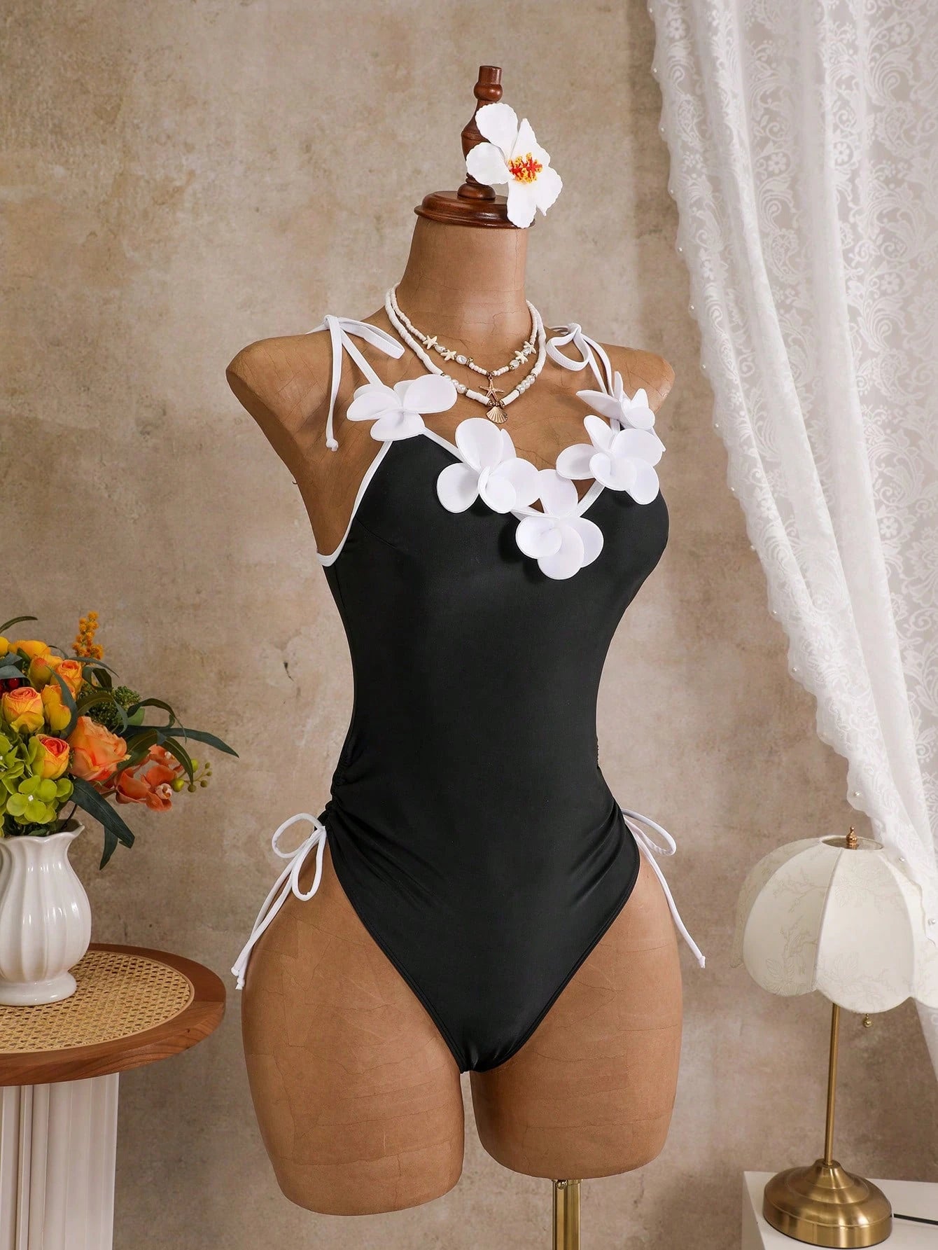 Swim Vcay Women's Solid Color Spaghetti Strap Tie Front One-Piece Swimsuit, Spring/Summer - image 5