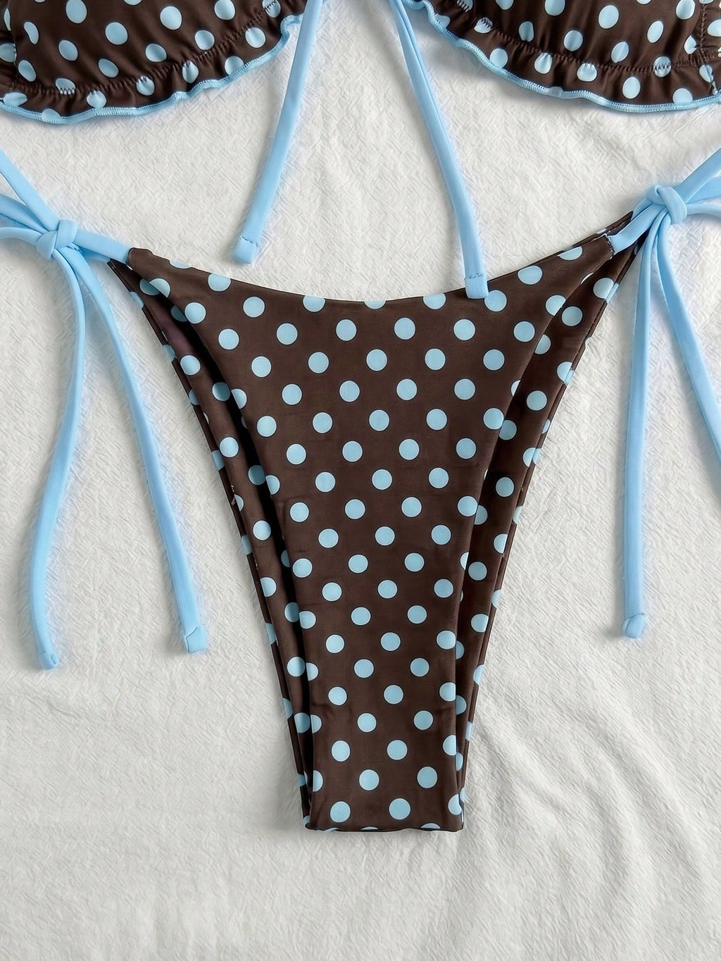 Swim Mod New Polka Dot Print Ruffled Halter Bikini Set, Sexy Cute