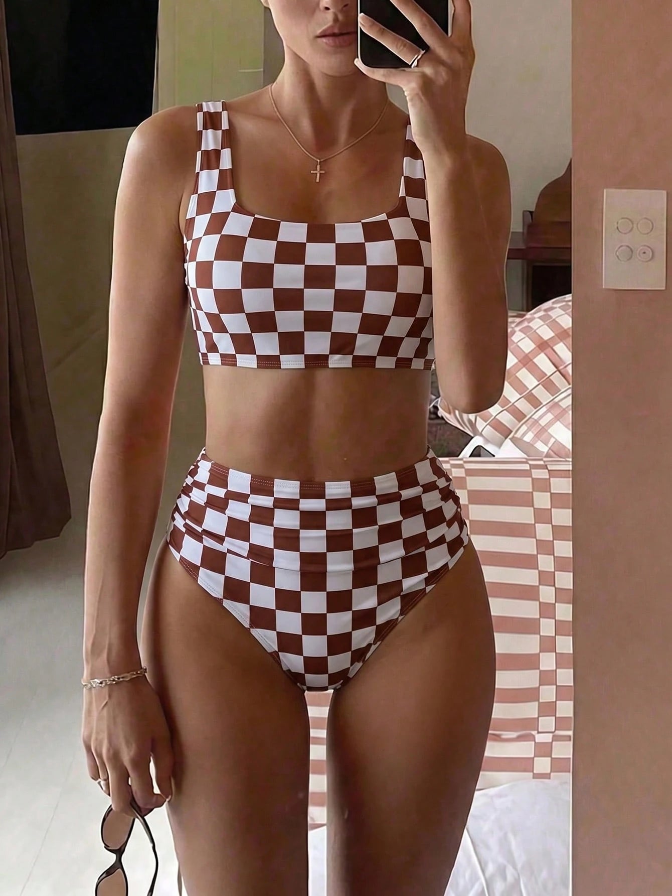 Swim Vcay Summer Beach Women's Checkered Print Bikini Set, Vacation