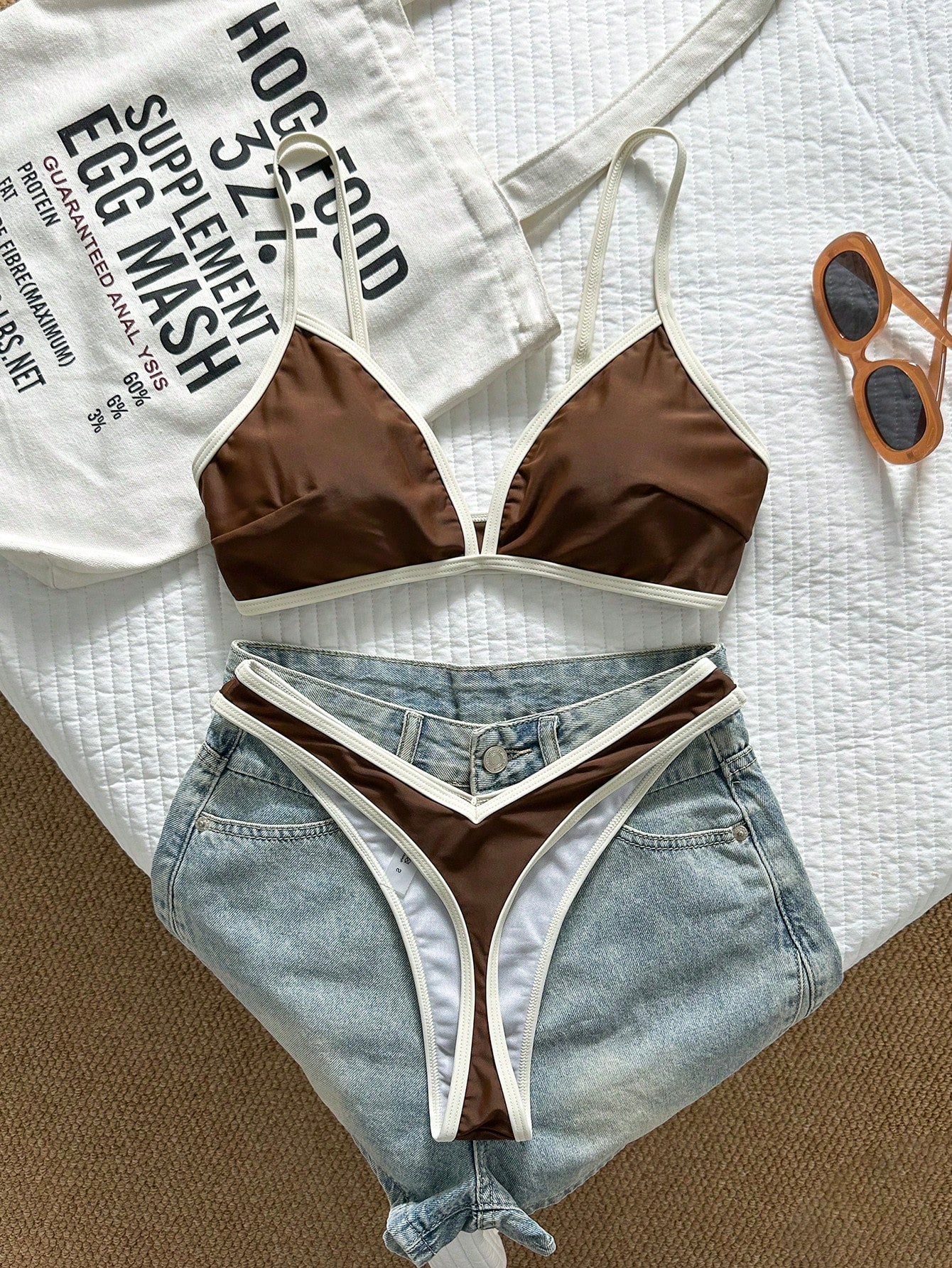 Swim Vcay 2pcs/Set Women's Sexy High Cut Color Contrast Spaghetti Strap Bikini Swimsuit Set, Summer - image 11