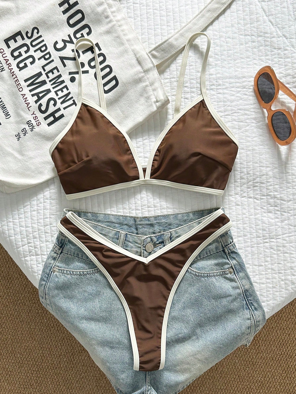 Swim Vcay 2pcs/Set Women's Sexy High Cut Color Contrast Spaghetti Strap Bikini Swimsuit Set, Summer - image 12
