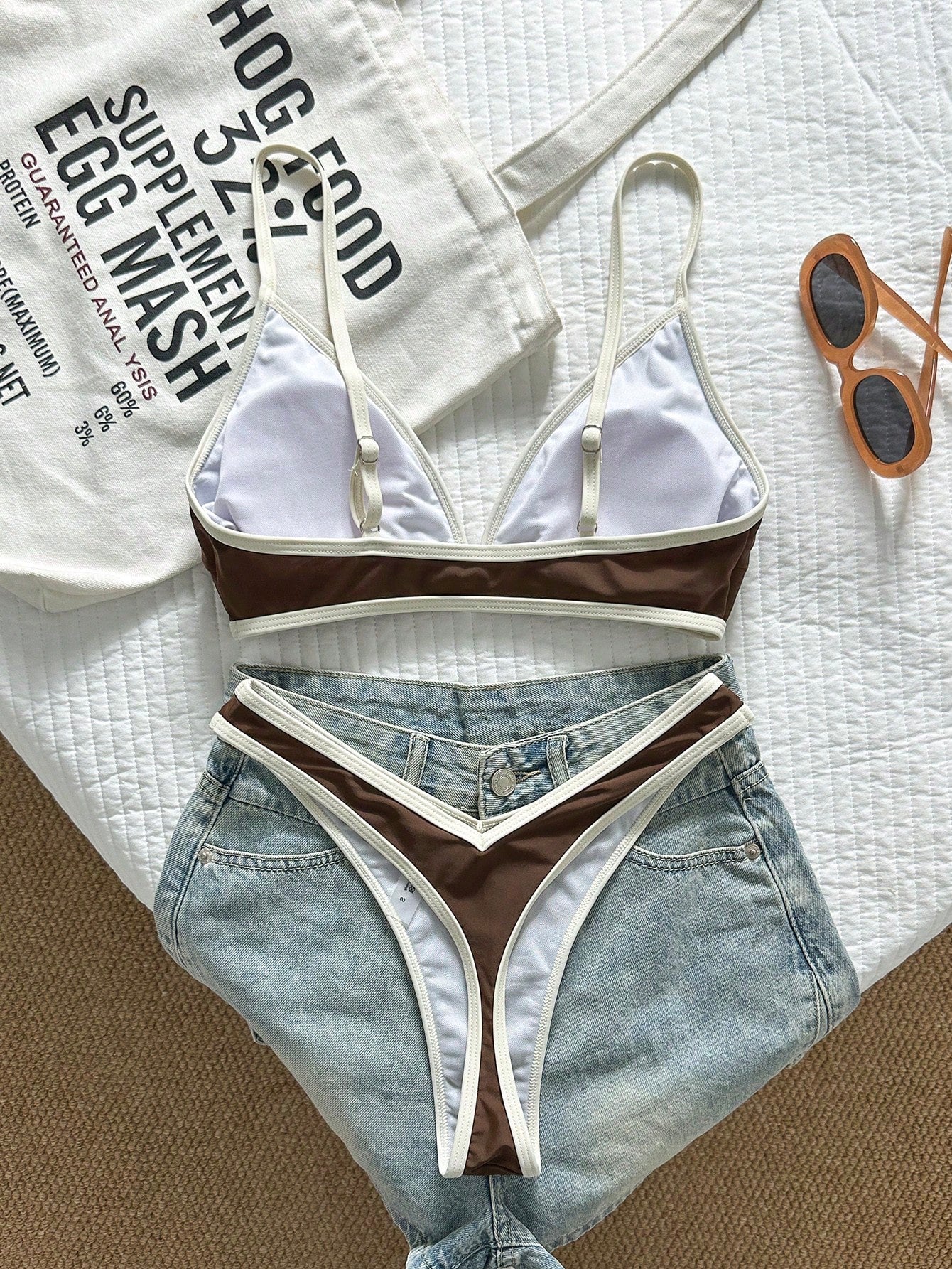 Swim Vcay 2pcs/Set Women's Sexy High Cut Color Contrast Spaghetti Strap Bikini Swimsuit Set, Summer - image 13