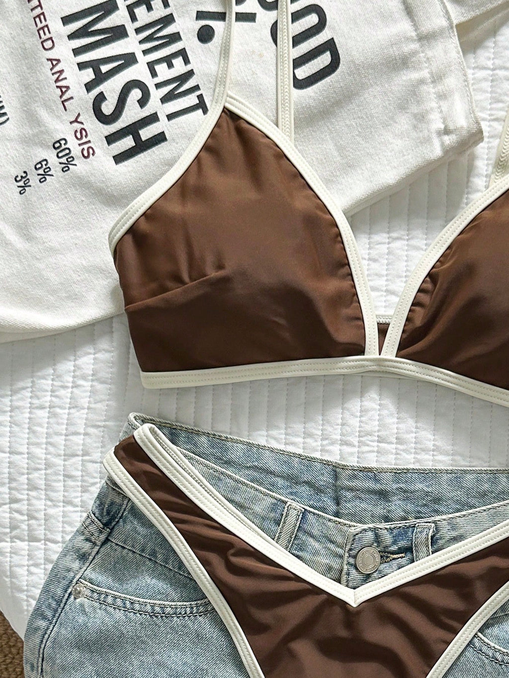Swim Vcay 2pcs/Set Women's Sexy High Cut Color Contrast Spaghetti Strap Bikini Swimsuit Set, Summer - image 14