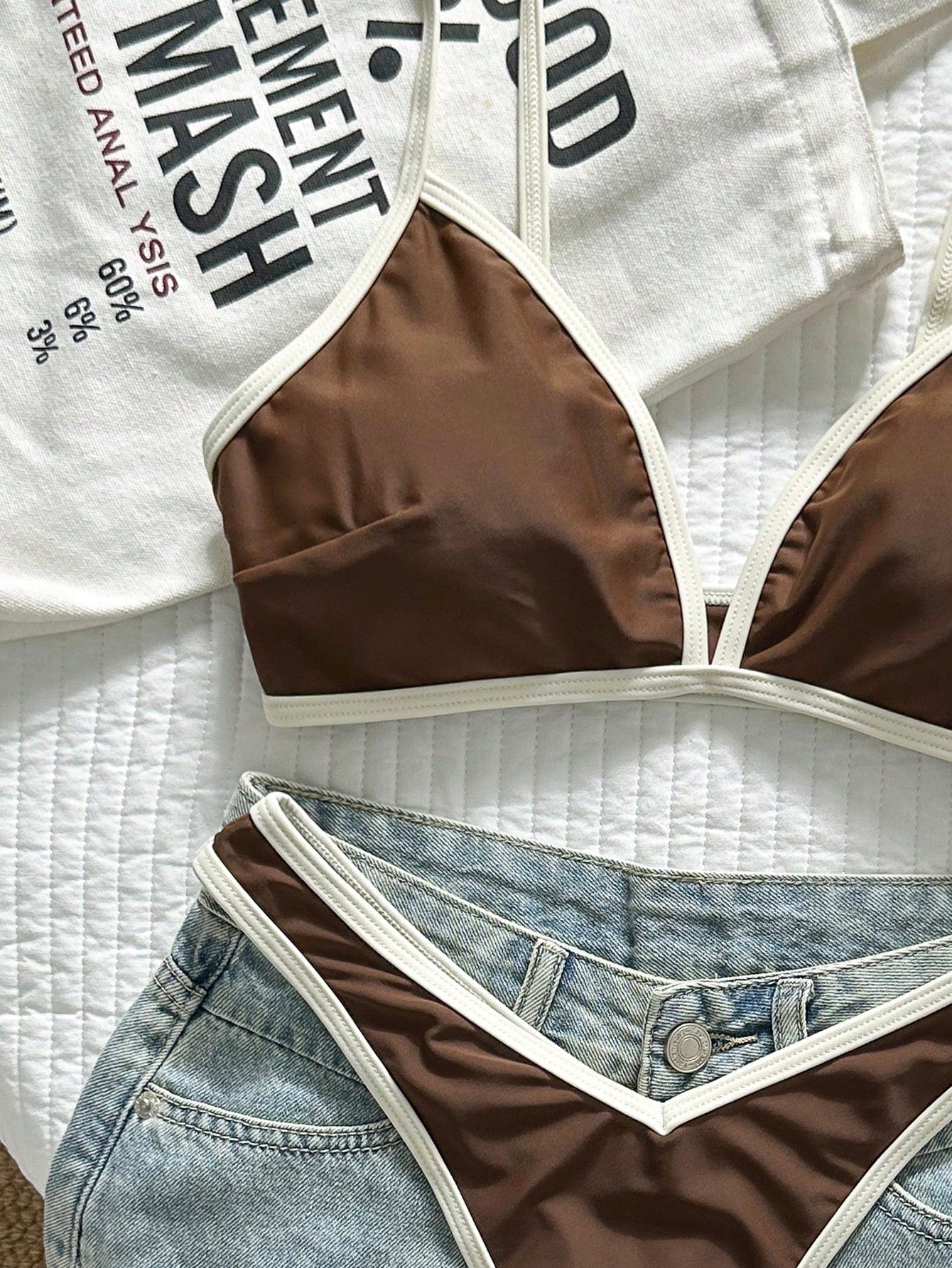 Swim Vcay 2pcs/Set Women's Sexy High Cut Color Contrast Spaghetti Strap Bikini Swimsuit Set, Summer - image 14