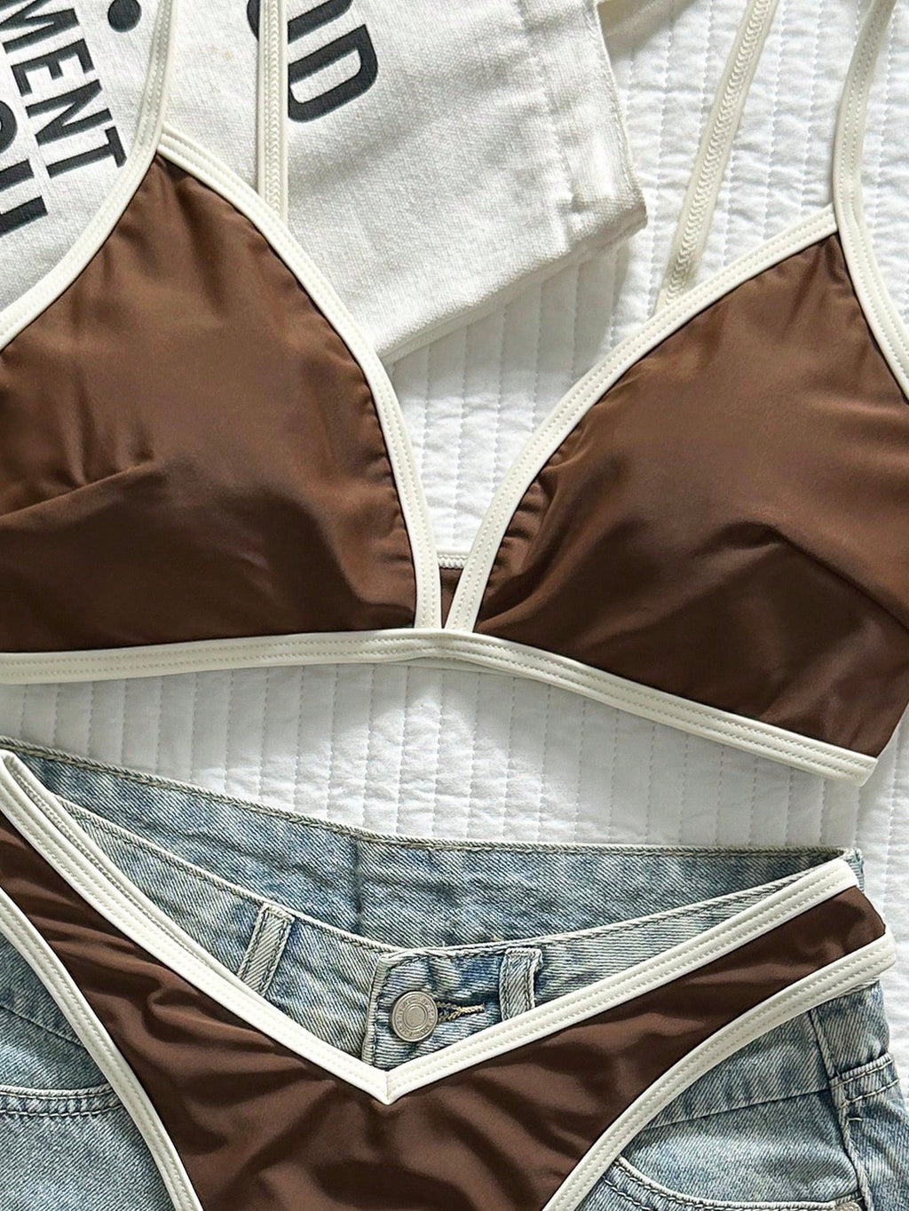 Swim Vcay 2pcs/Set Women's Sexy High Cut Color Contrast Spaghetti Strap Bikini Swimsuit Set, Summer - image 16