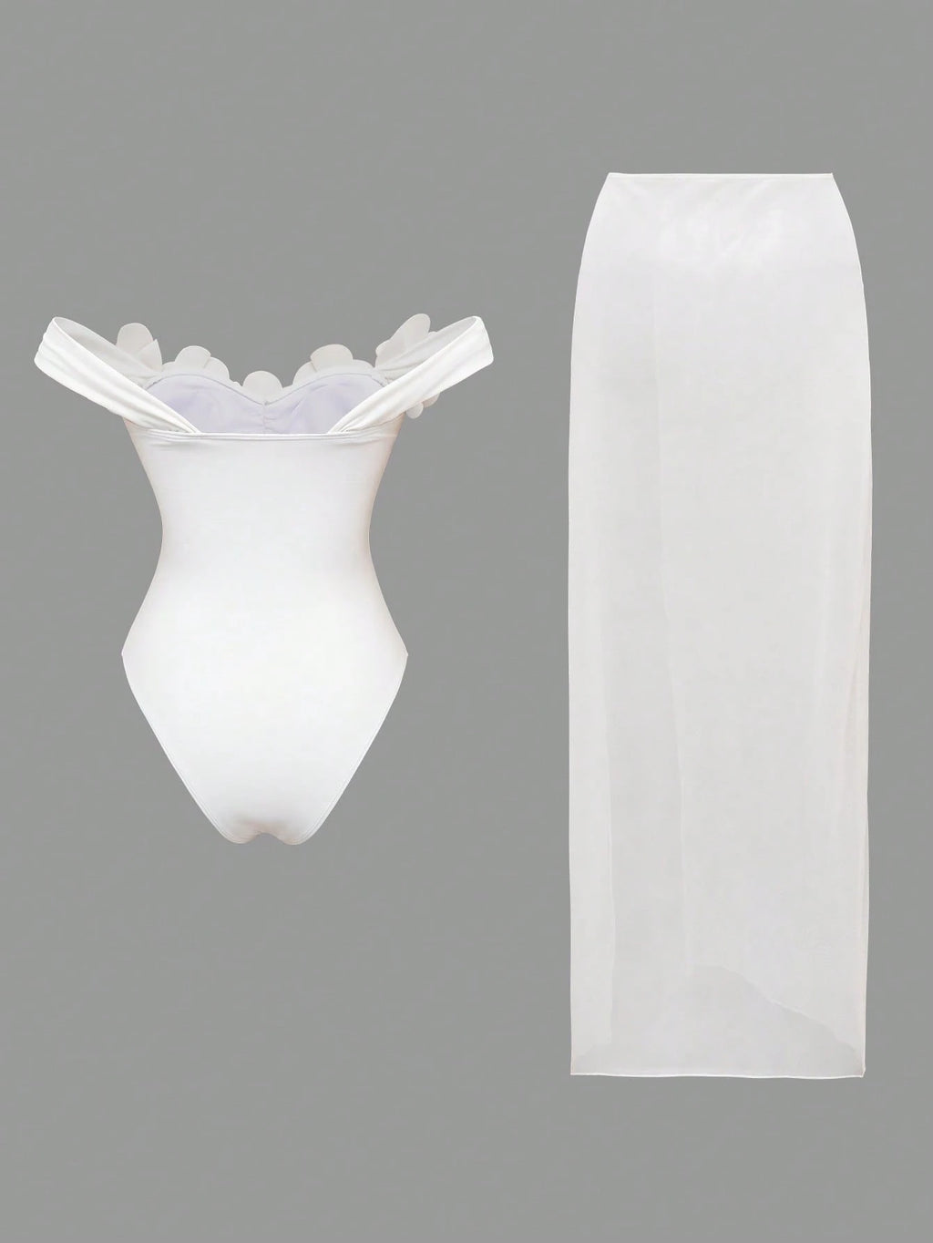 Swim Oasis White Mesh Skirt & Handmade Flower Trim Underwire Bodysuit,2-Piece Set For Summer,Elegant Holiday - image 15