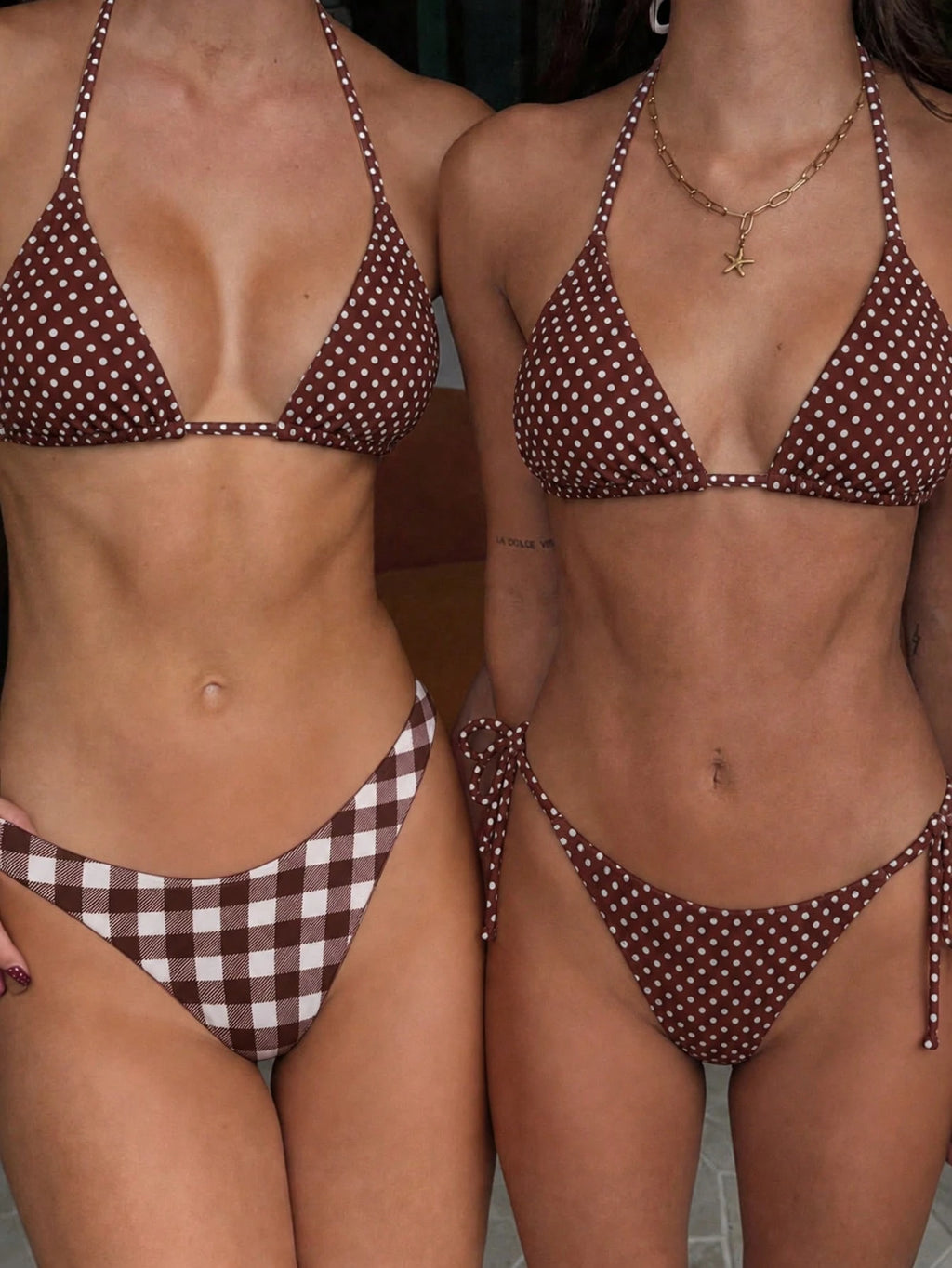 Elavelle 3pcs Women's Random Print Halter High Cut Bikini Set,