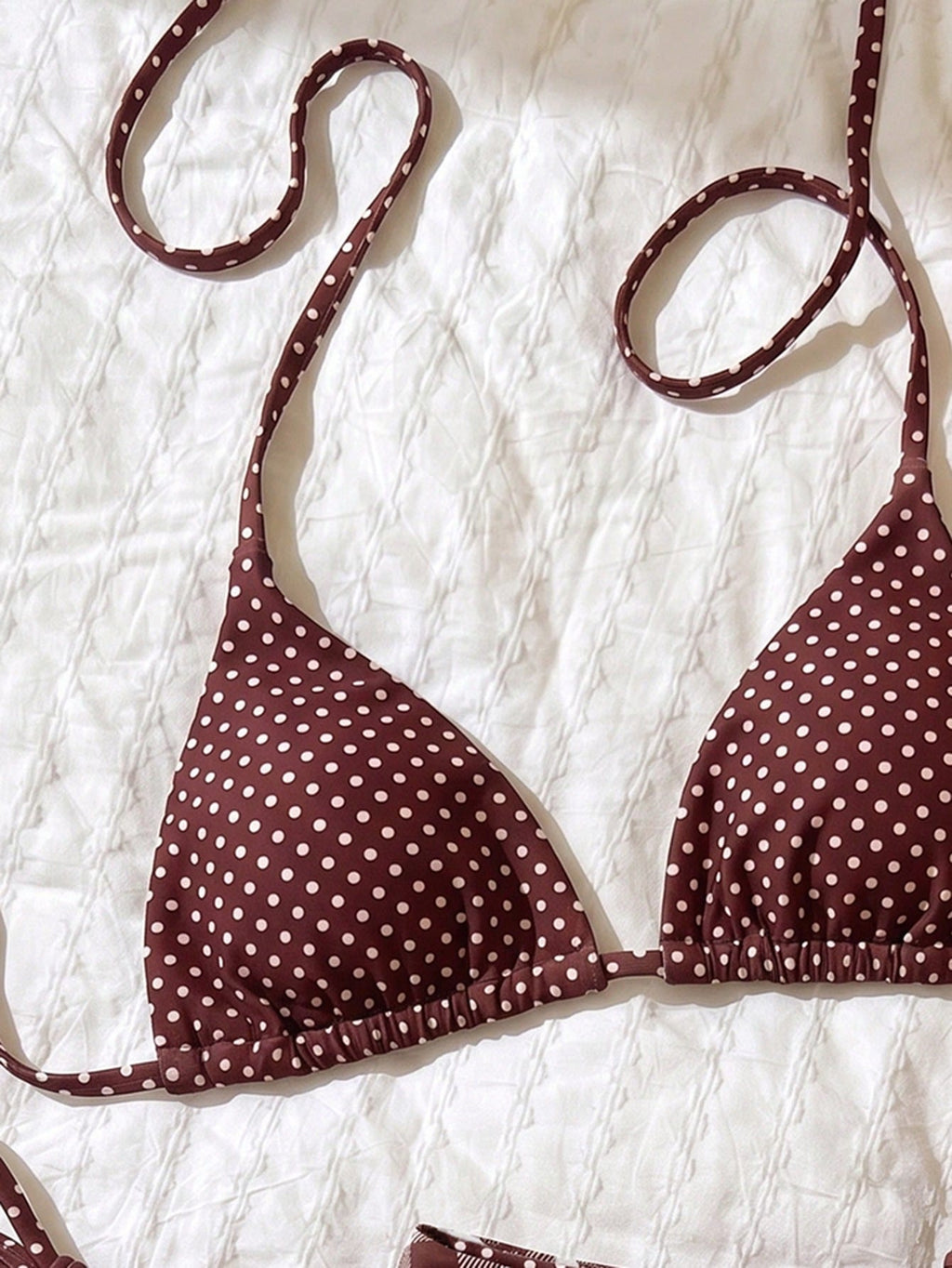 Elavelle 3pcs Women's Random Print Halter High Cut Bikini Set,