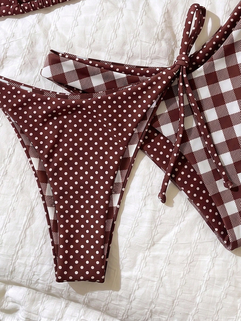 Elavelle 3pcs Women's Random Print Halter High Cut Bikini Set,