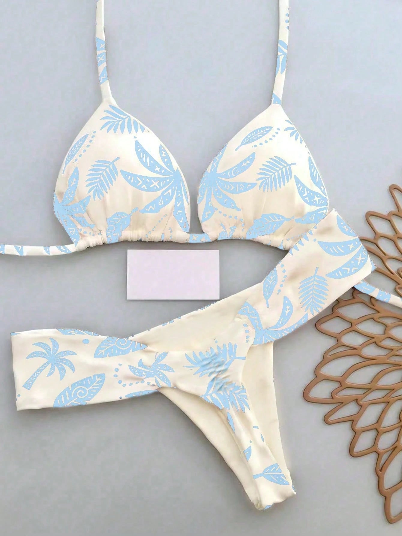 2pcs Casual Cute Elegant Sexy Bohemian Floral Tie-Up Braided Bikini