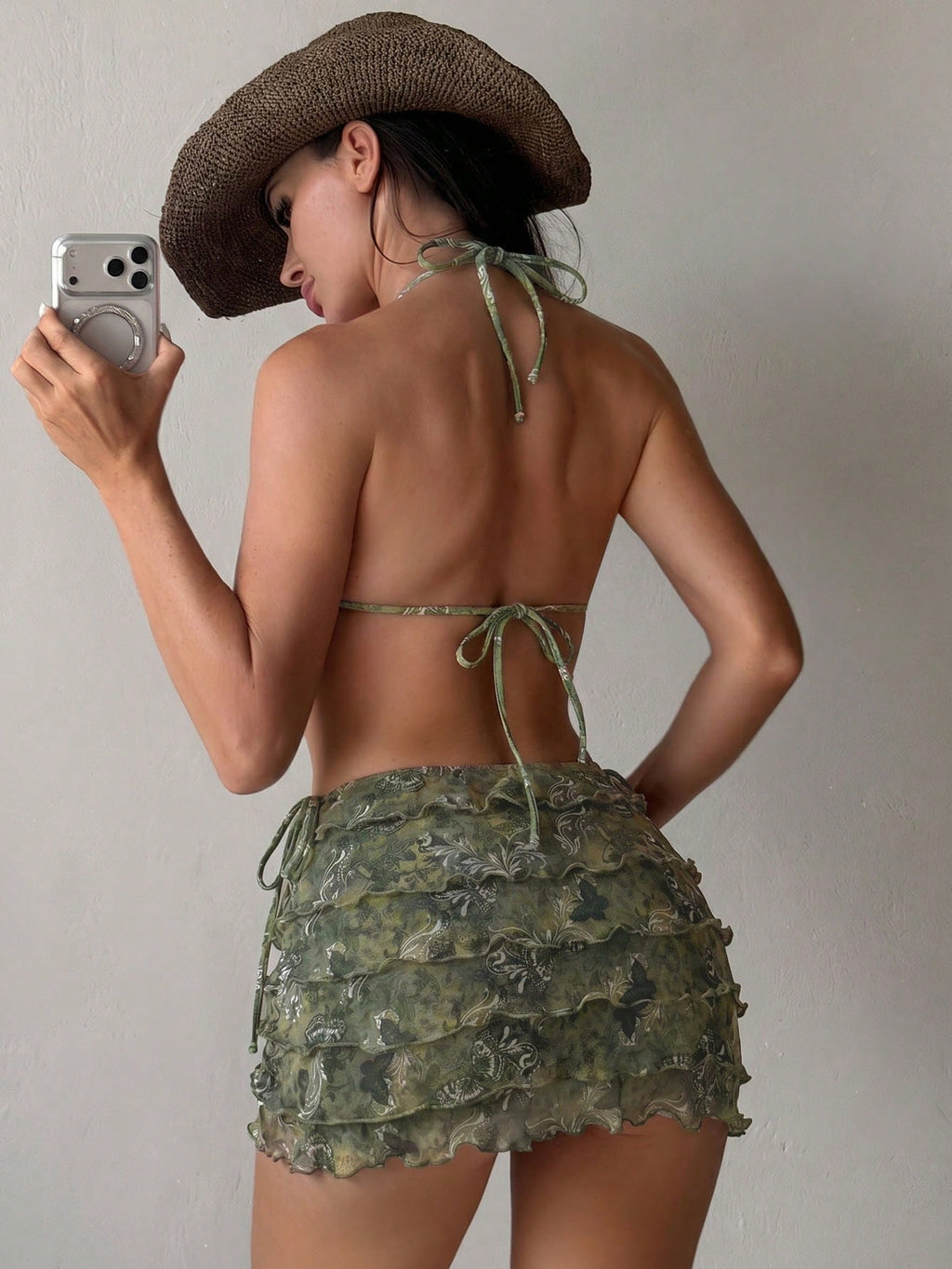 Swim SXY Women's 26ss New Floral Print Bikini Set With Tiered Ruffle Skirt, Sexy