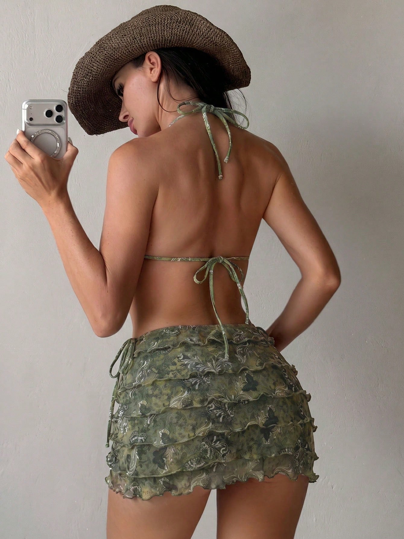 Swim SXY Women's 26ss New Floral Print Bikini Set With Tiered Ruffle Skirt, Sexy