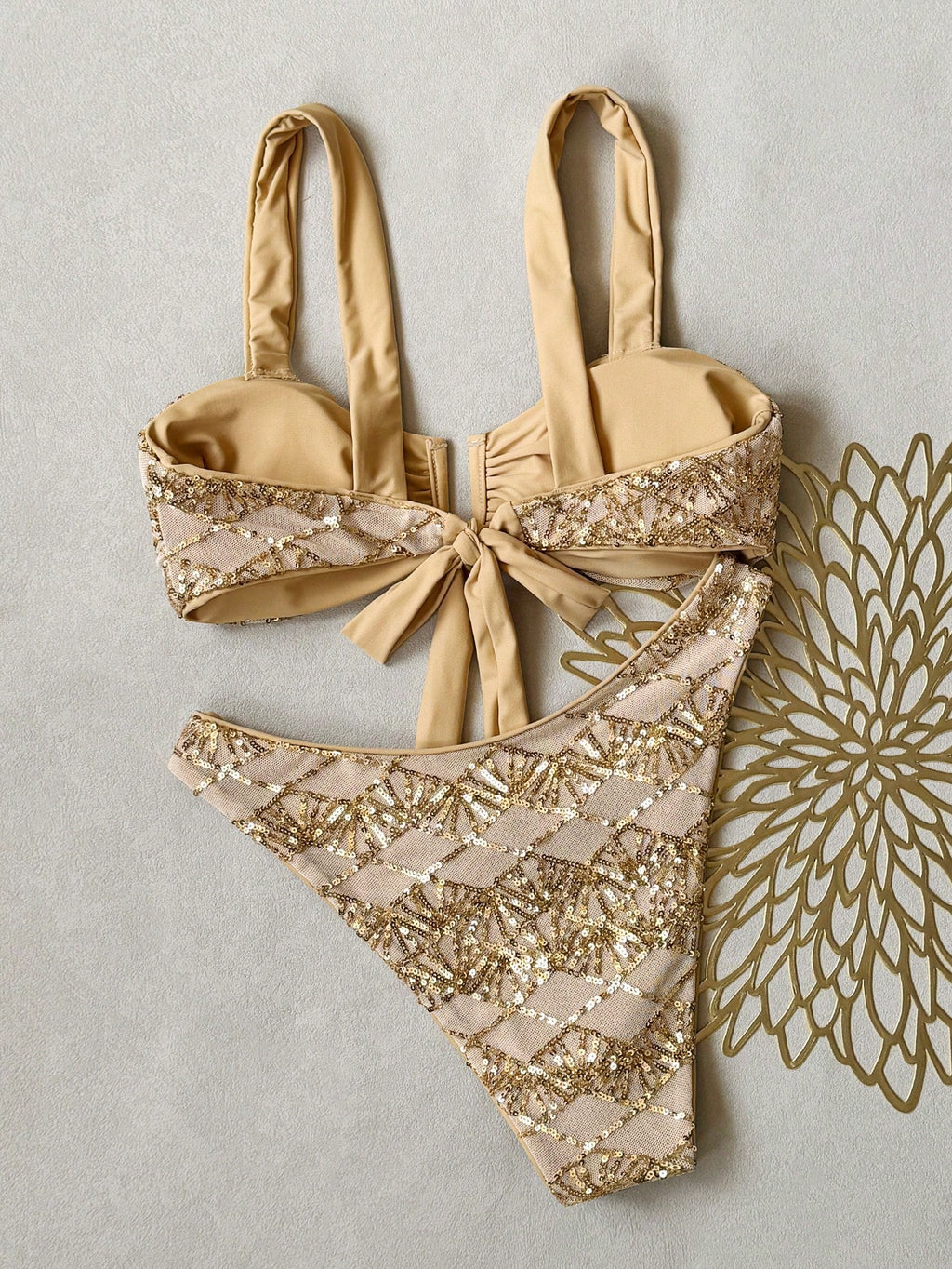Bonvoyette Women's Summer Beach Sequin Pattern Bikini And Triangle