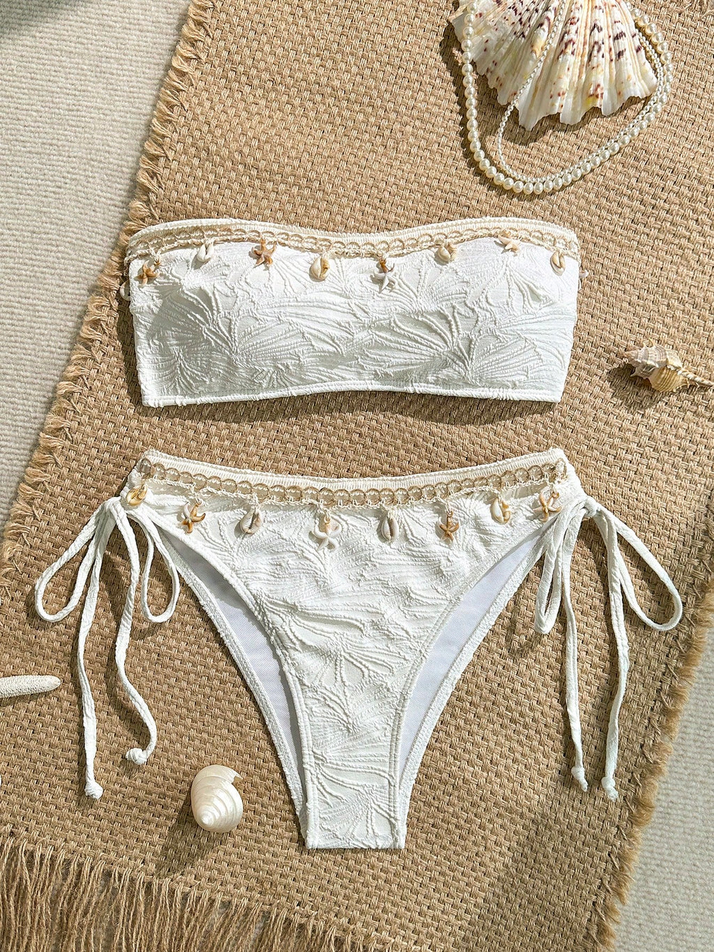 Swim Mod Women's Embroidered Tassel Patchwork Starfish & Shell Decor