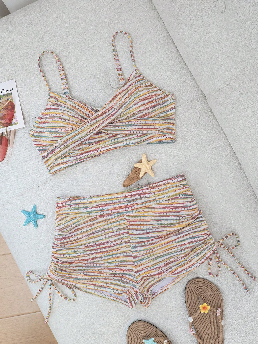 Swim Vcay Women's Summer Beach Vacation White Cross-Twist Bikini Swimsuit Set, Boho Spaghetti Strap Bikini - image 3